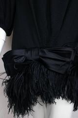 1970s Yves Saint Laurent Black Silk Cocktail Dress w/Maribou Feather Trim & Bow