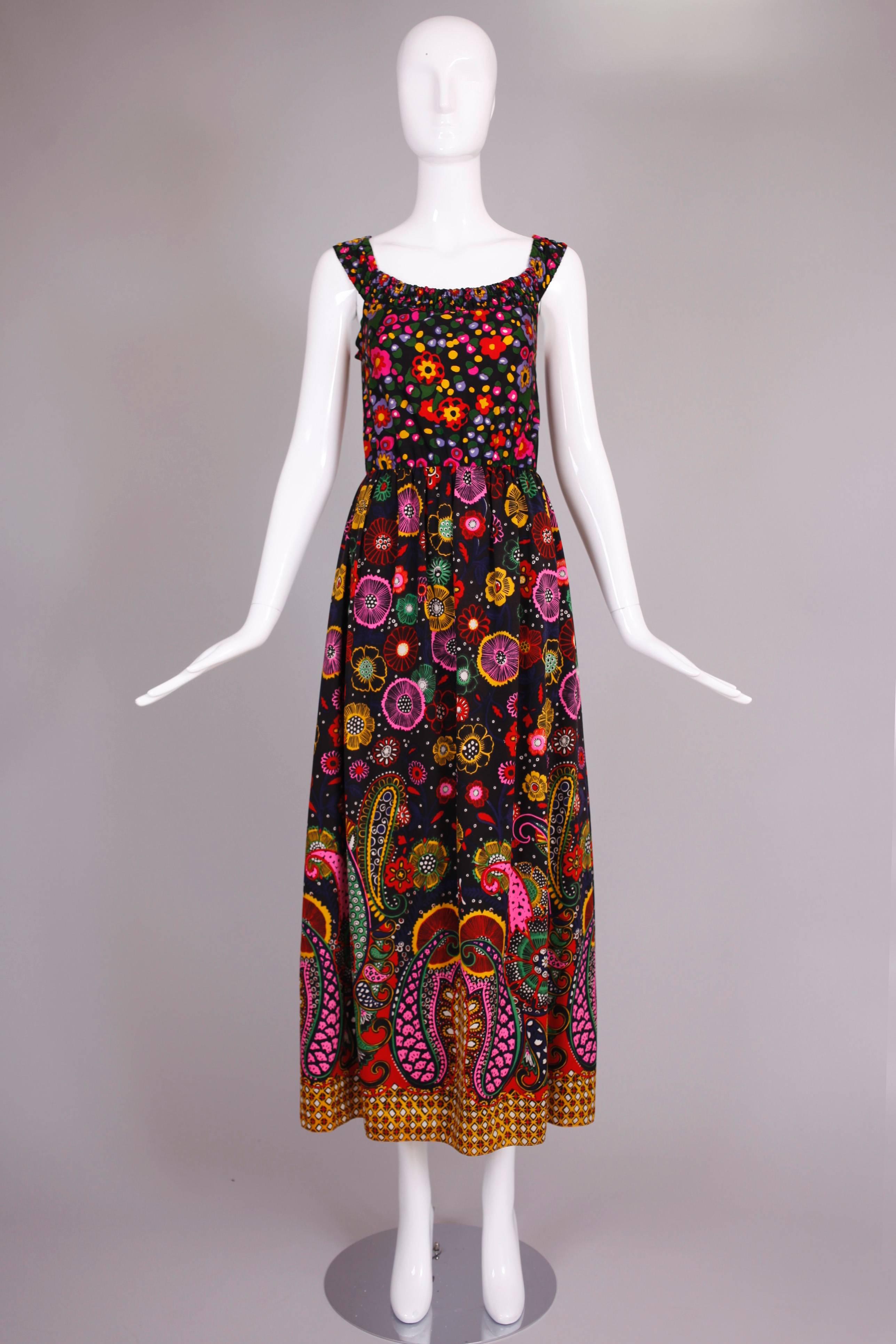 Black 1970s Oscar de La Renta Peasant Boho Maxi Dress