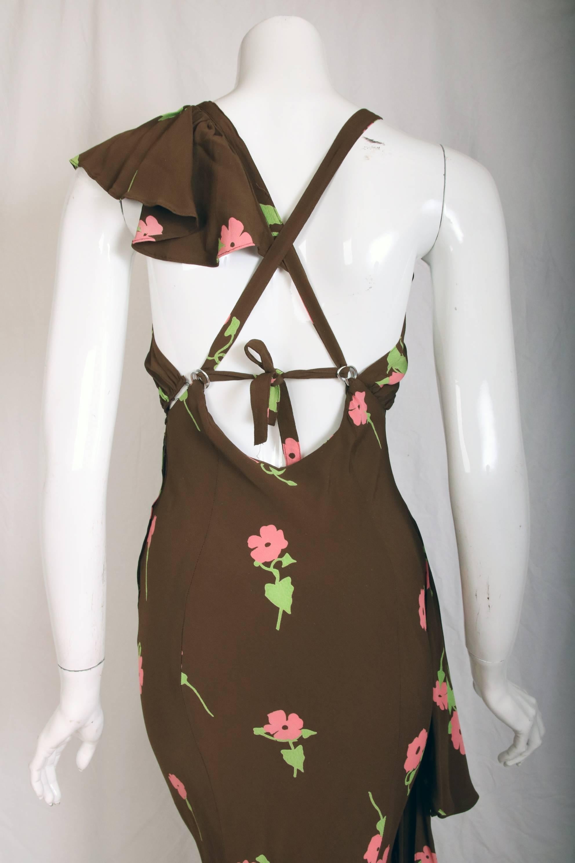 Black An Ossie Clark Bias-Cut Crepe Evening Gown w/Celia Birtwell Floral Print
