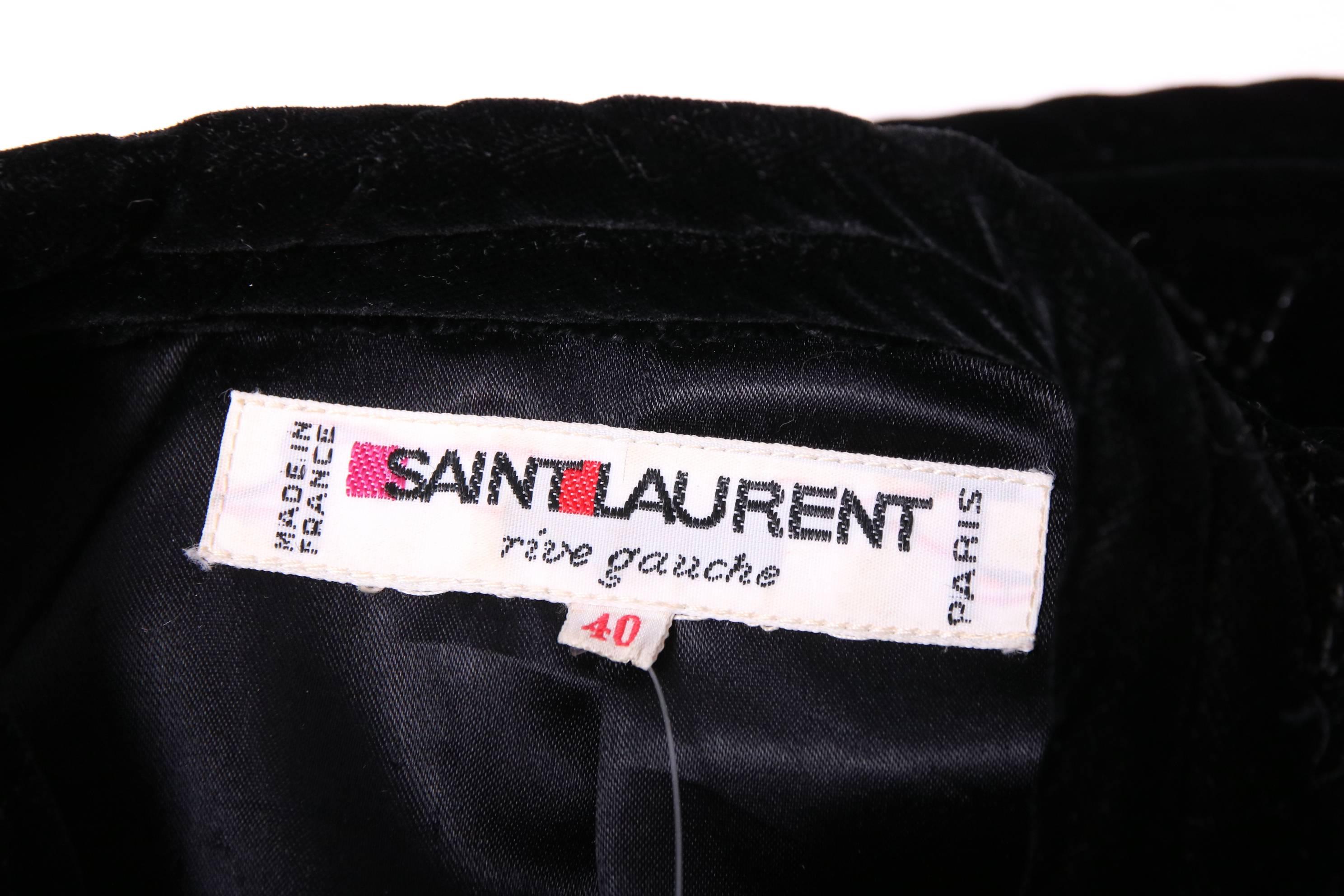 Vintage Yves Saint Laurent YSL Black Velvet Quilted Jacket w/Faceted Buttons In Excellent Condition In Studio City, CA