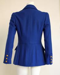 1996A Chanel Royal Blue Melton Wool Jacket Blazer w/CC Logo Gripoix Buttons