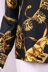 Vintage Hermes Black & Gold Silk Print Blouse Shirt Top