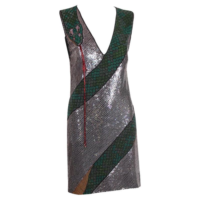 Krizia - Robe courte ornée de perles et pailletée avec motif serpent en vente