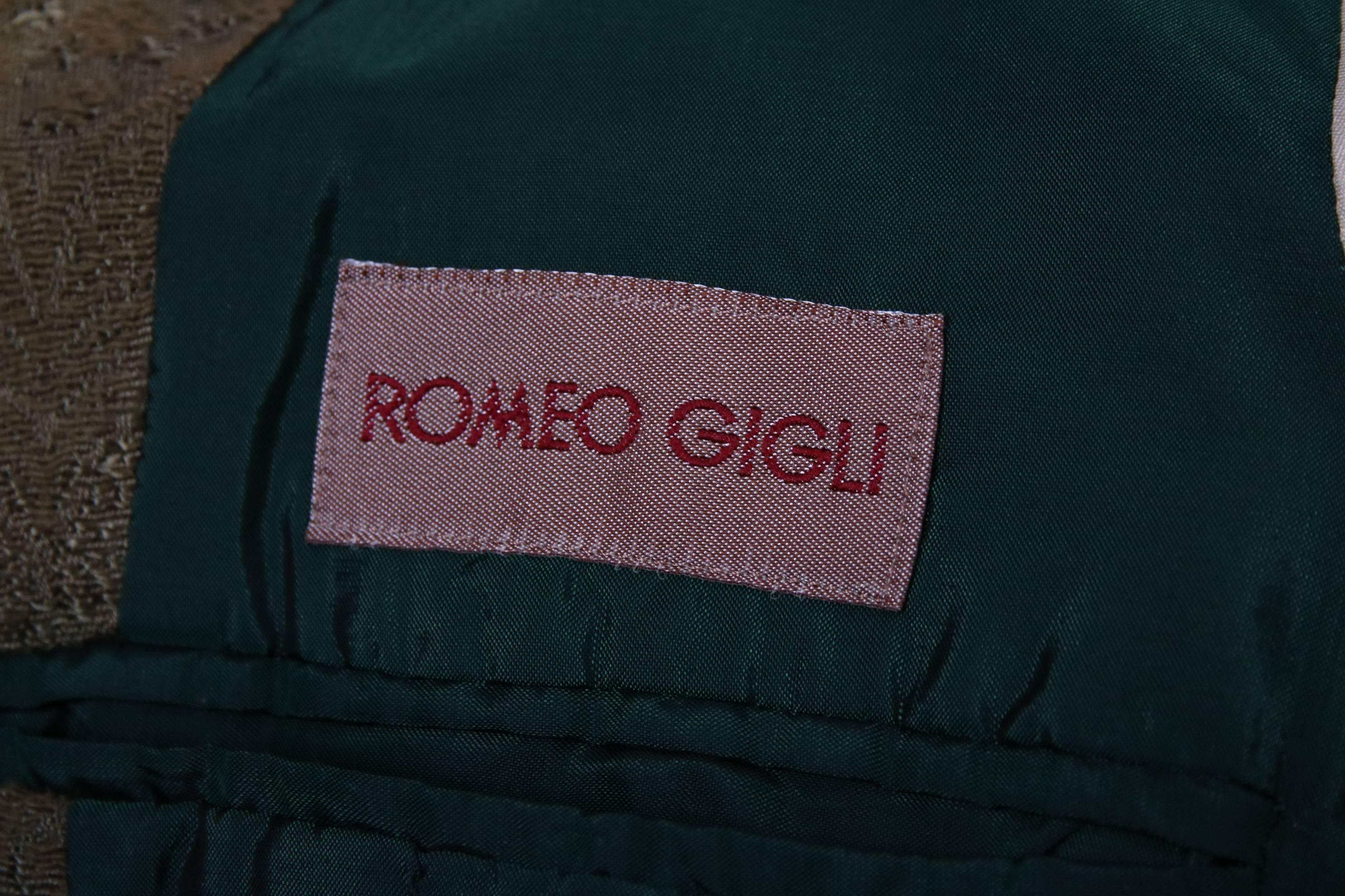 Black Romeo Gigli SageGreen Silk Brocade Velvet Burnout Coat w/Nehru Collar ca.1989