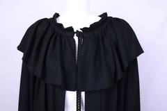 1970's Yves Saint Laurent YSL Black Wool Cape w/Ruffle Collar & Silk Cord Tie