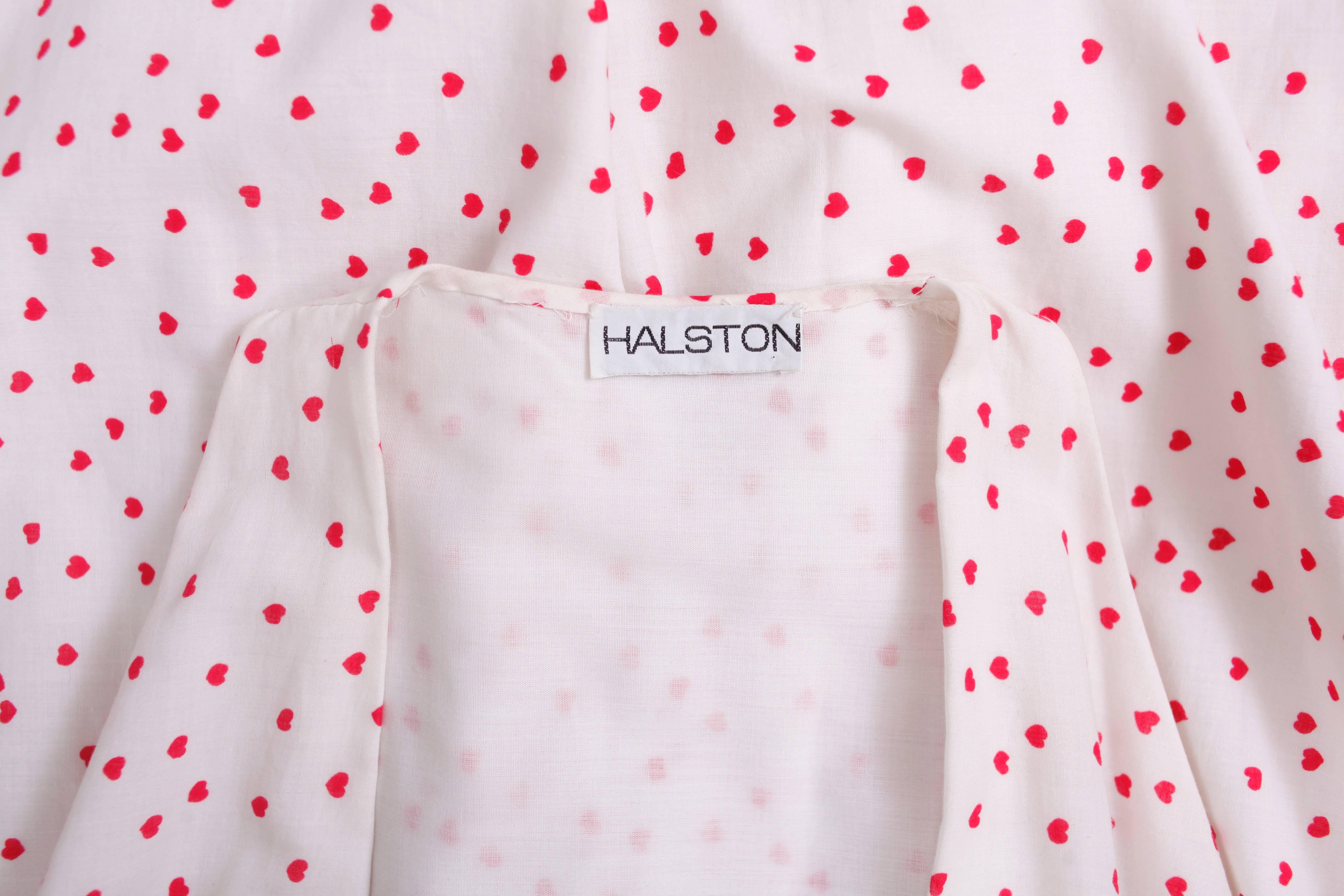 Women's 1970's Halston Red & White Heart Print Cotton Halter Dress w/Self Waist Tie