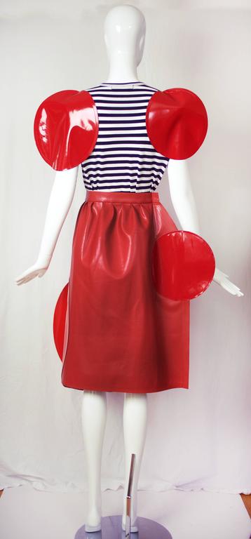 2014 Junya Watanabe Comme des Garcons Red Vinyl Skirt w/Glossy Circle Motif In Excellent Condition In Los Angeles, CA