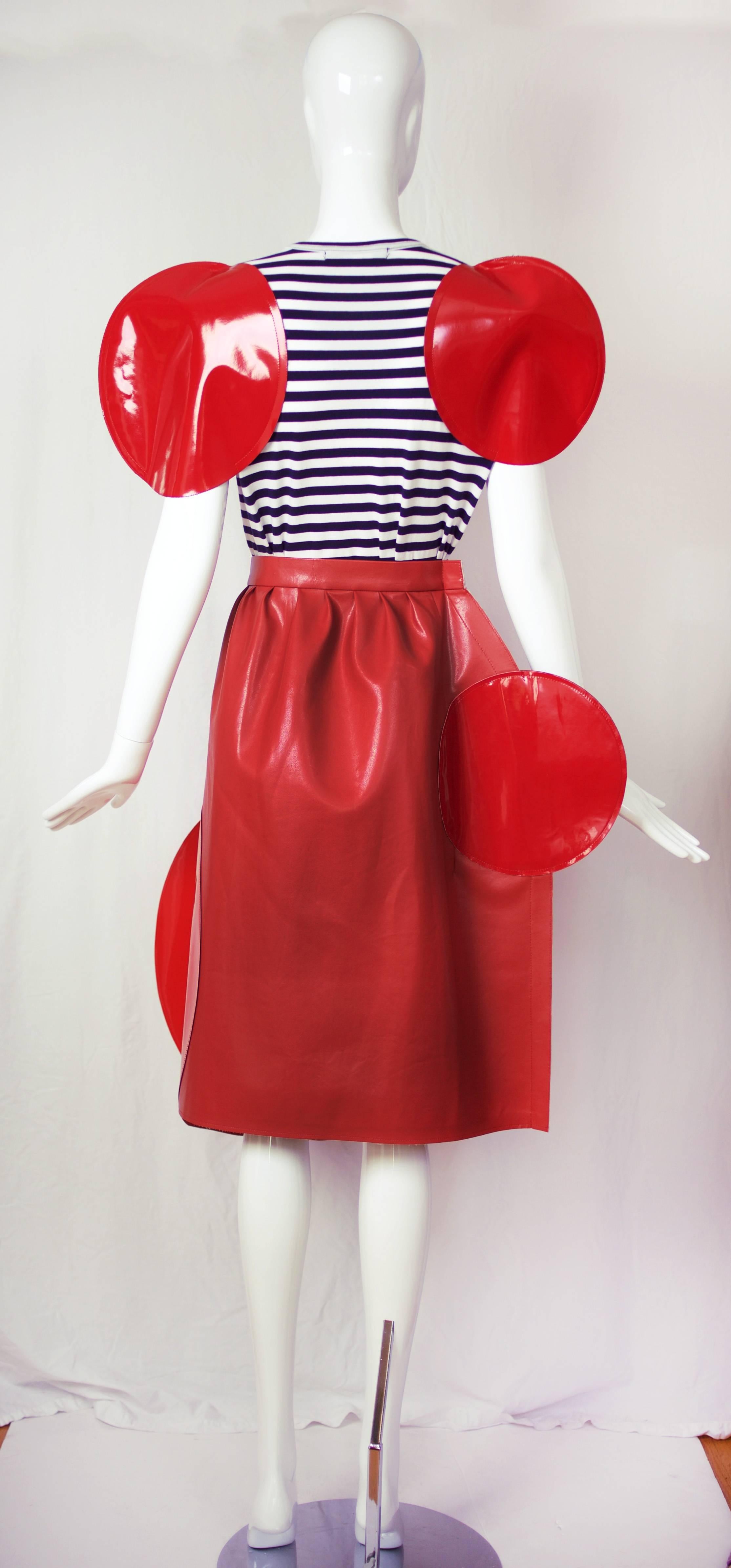 red vinyl skirt and top