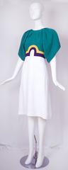 Kenzo Cotton & Linen Color Block Day Dress w/Pleated Blouson Sleeves