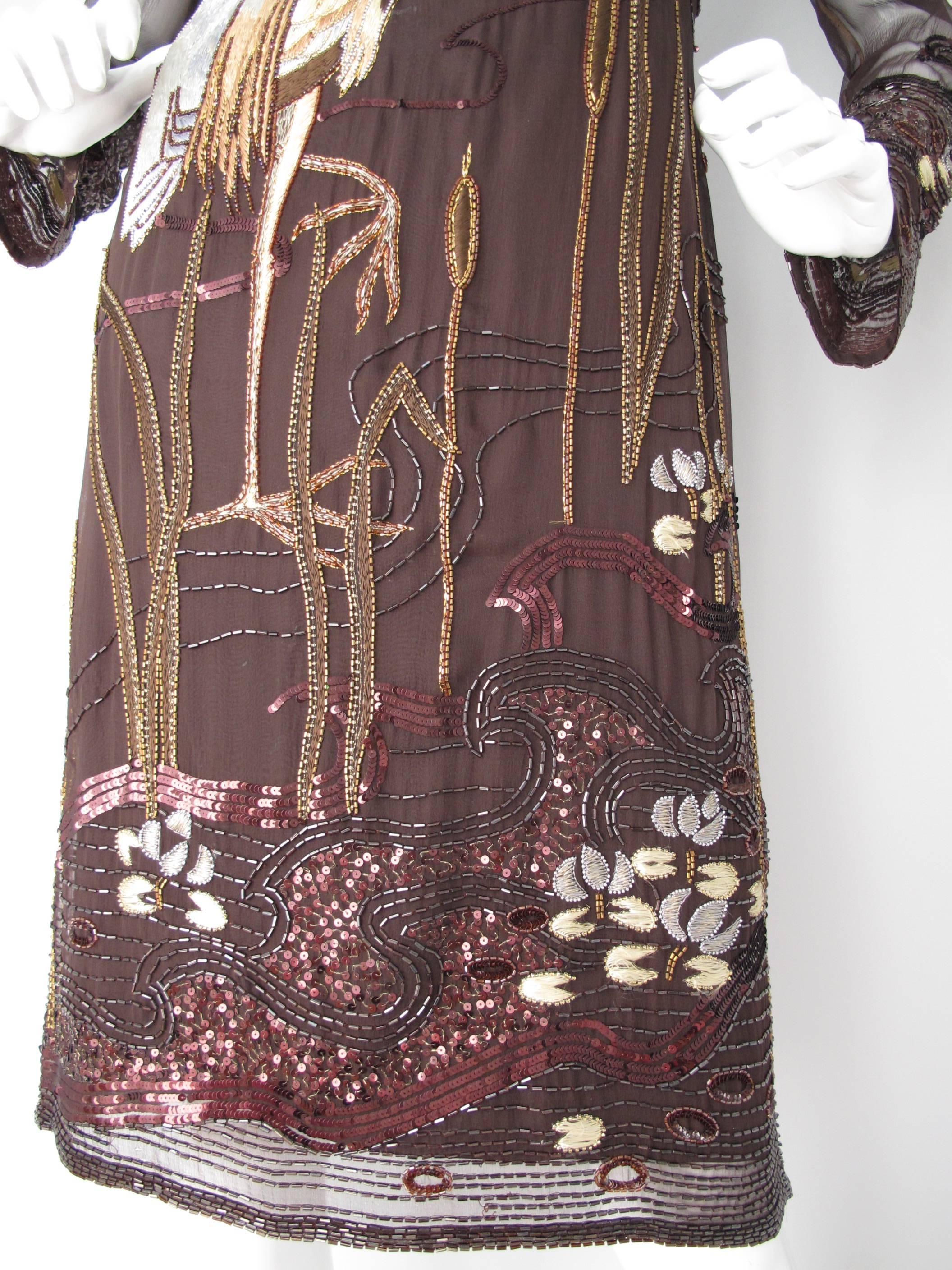 Women's Guy Laroche Haute Couture Silk Illusion Embroidered Cocktail Dress Gown Ca.1980