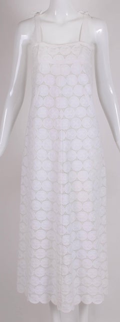 Rare Andre Courreges 100% Cotton White Eyelet Empire Waisted Maxi Dress