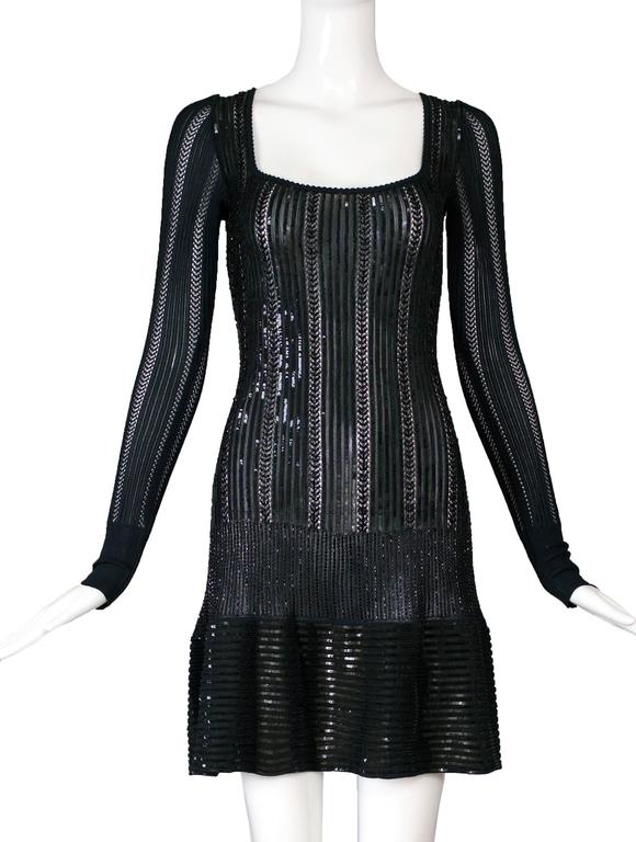 Azzedine Alaia Black BodyCon Beaded and Sequined Cocktail Dress, circa ...