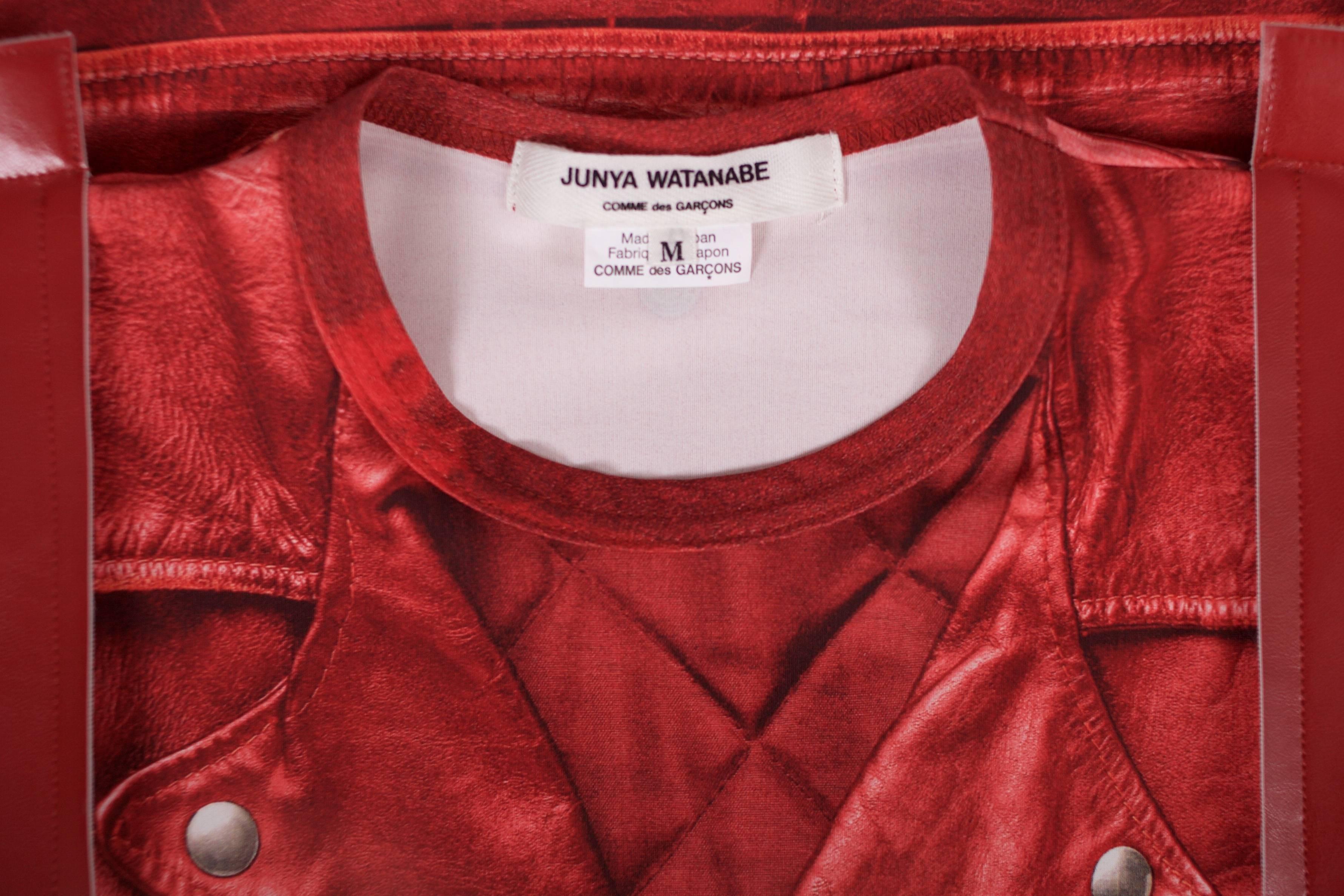 Red Junya Watanabe for Comme des Garcons Digital Motorcycle Print Shirt w/Vinyl Trim