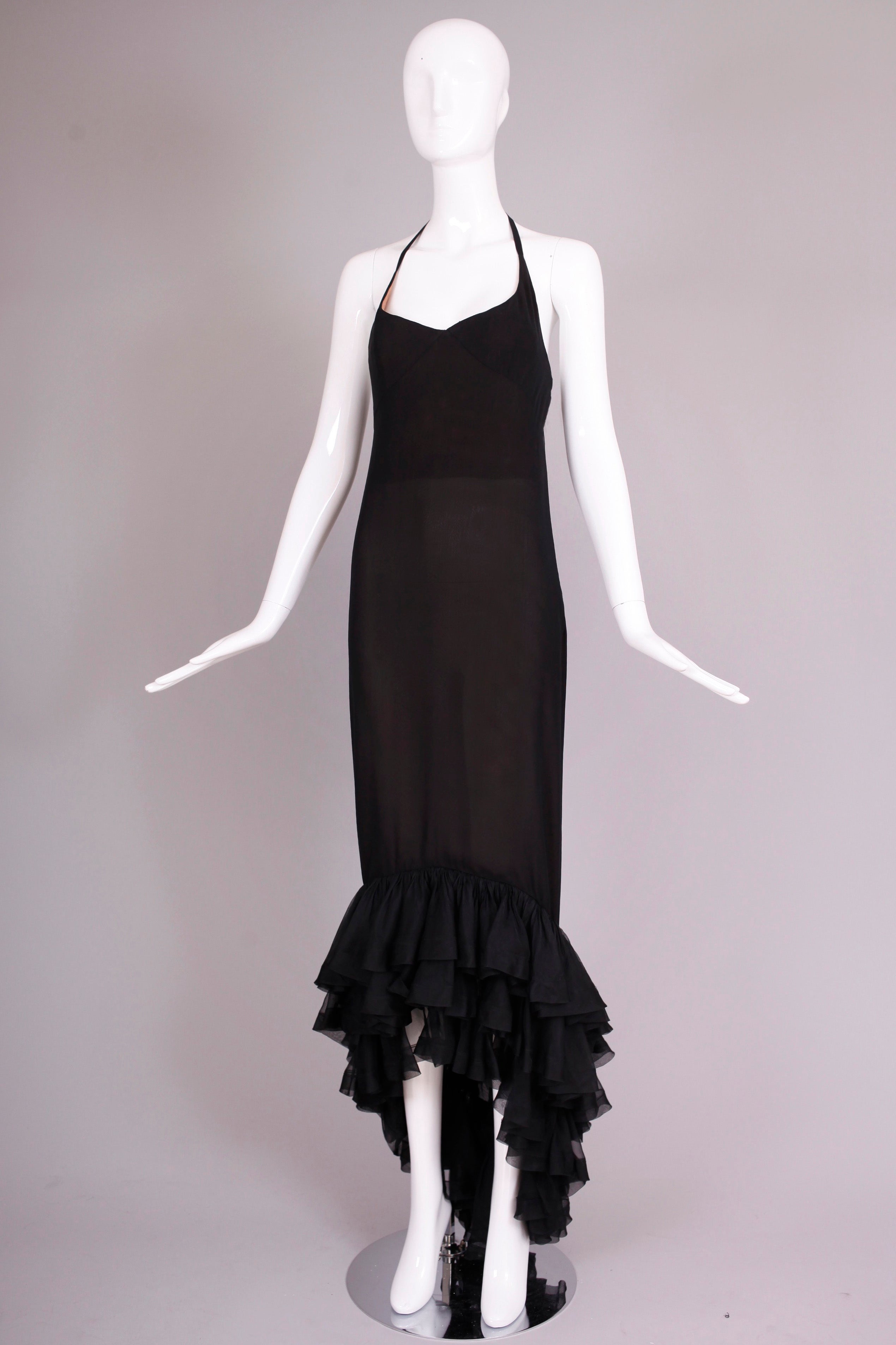 Vintage Pierre Balmain Haute Couture Black Silk Chiffon Evening Gown No.173.195 For Sale