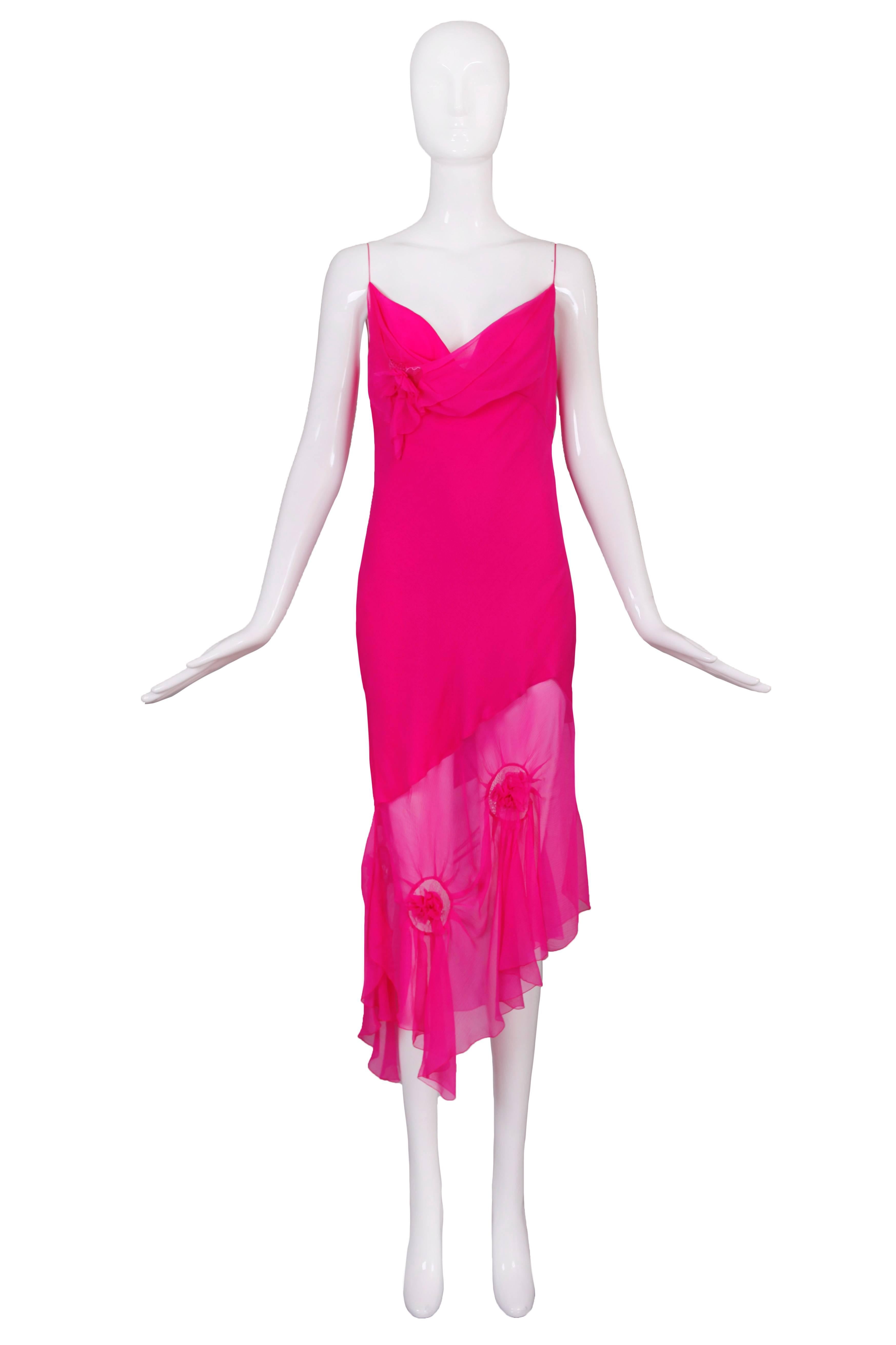 Red John Galliano for Christian Dior Shocking Pink Silk Chiffon Dress Ca. 2000