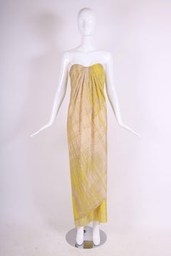 2003 Alexander McQueen Silk Printed Strapless Draped Column Evening Gown