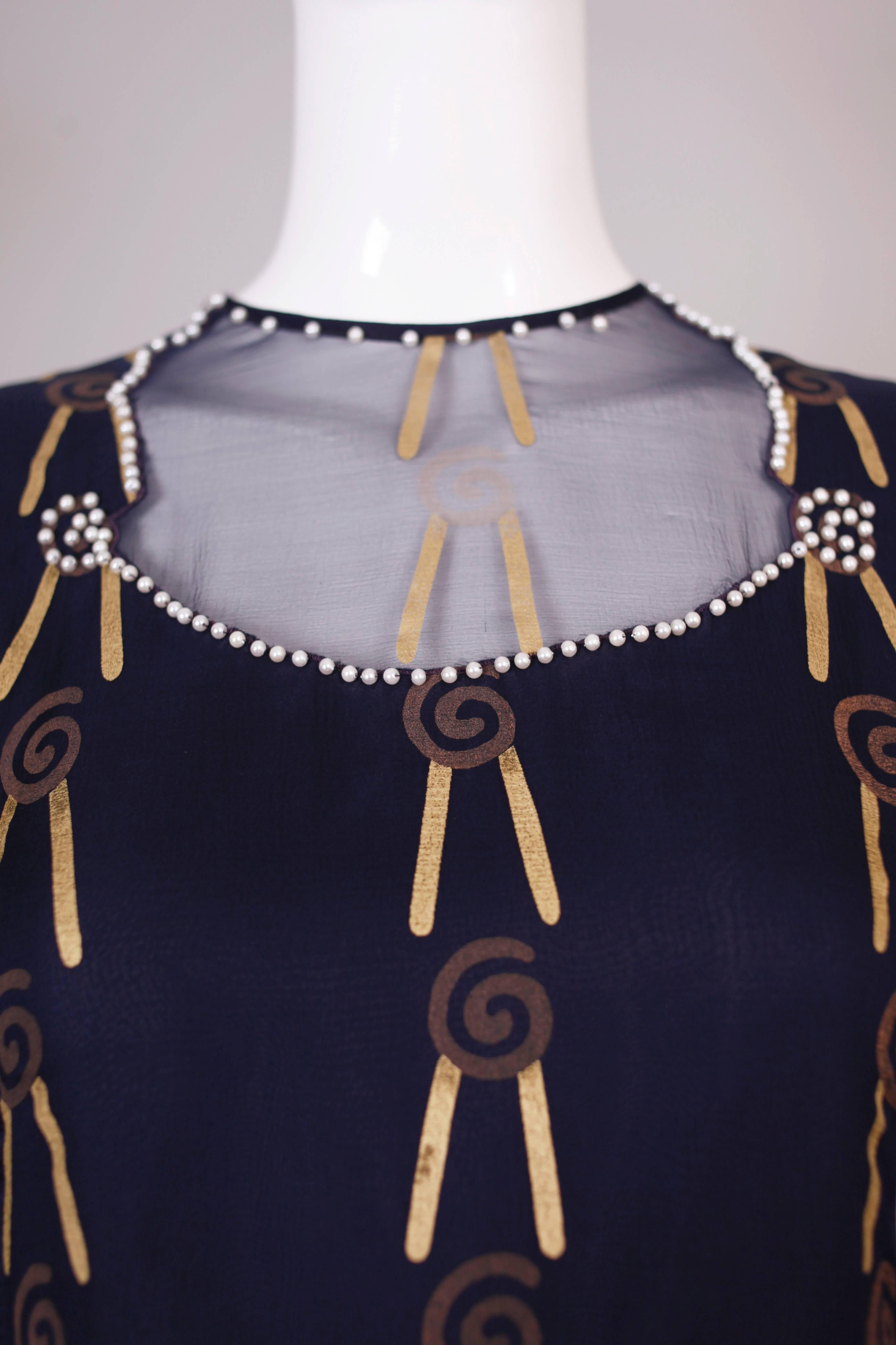 Zandra Rhodes Hand-Painted 100% Silk Chiffon Dress Embellished w/Pearls 3