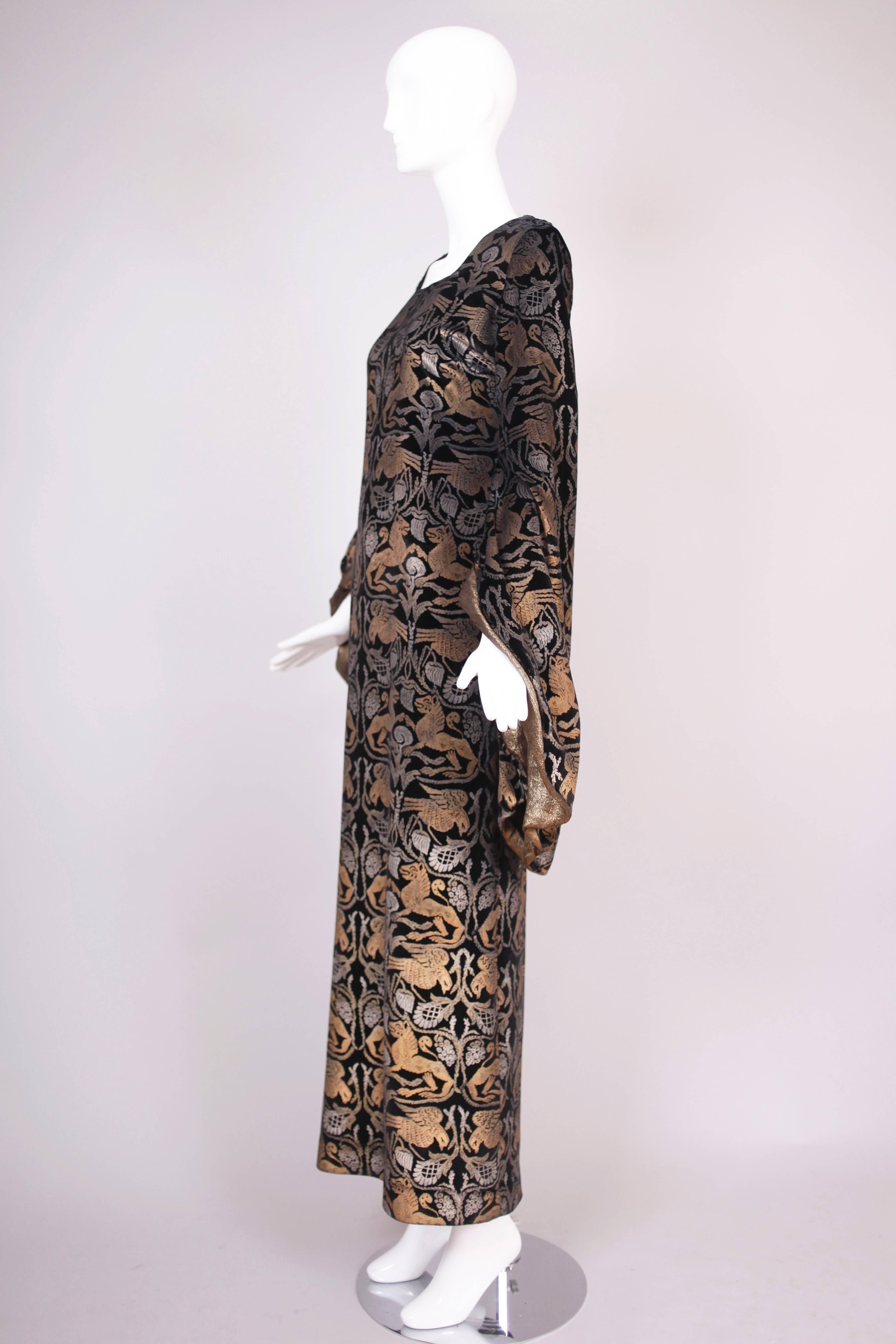 Black 1920s Maria Gallenga Couture Metallic Stencilled Velvet Novelty Gown For Sale