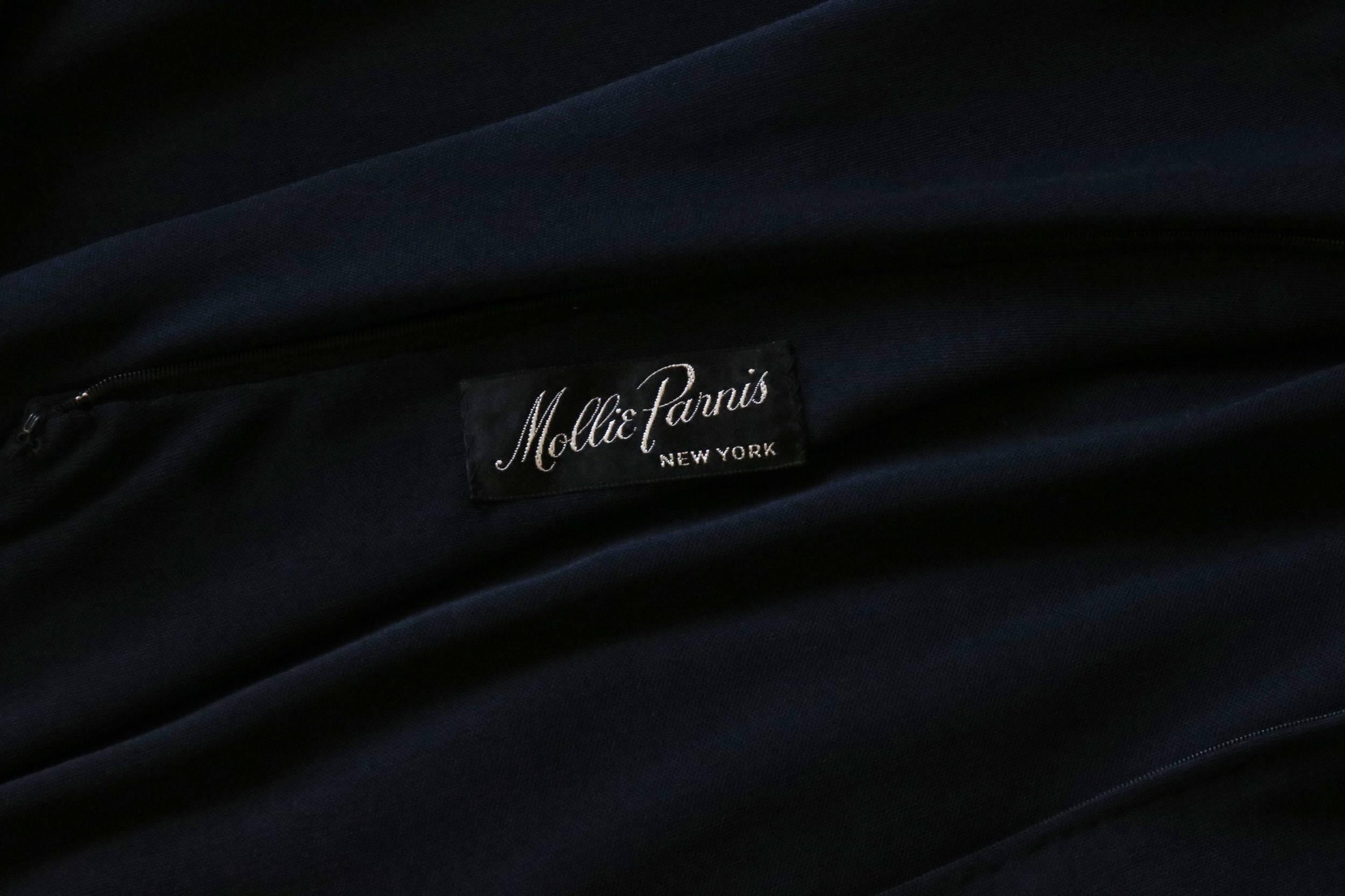 Mollie Parnis Black Silk Jersey Evening Dress Gown w/Beaded Spiderweb Sleeves 4