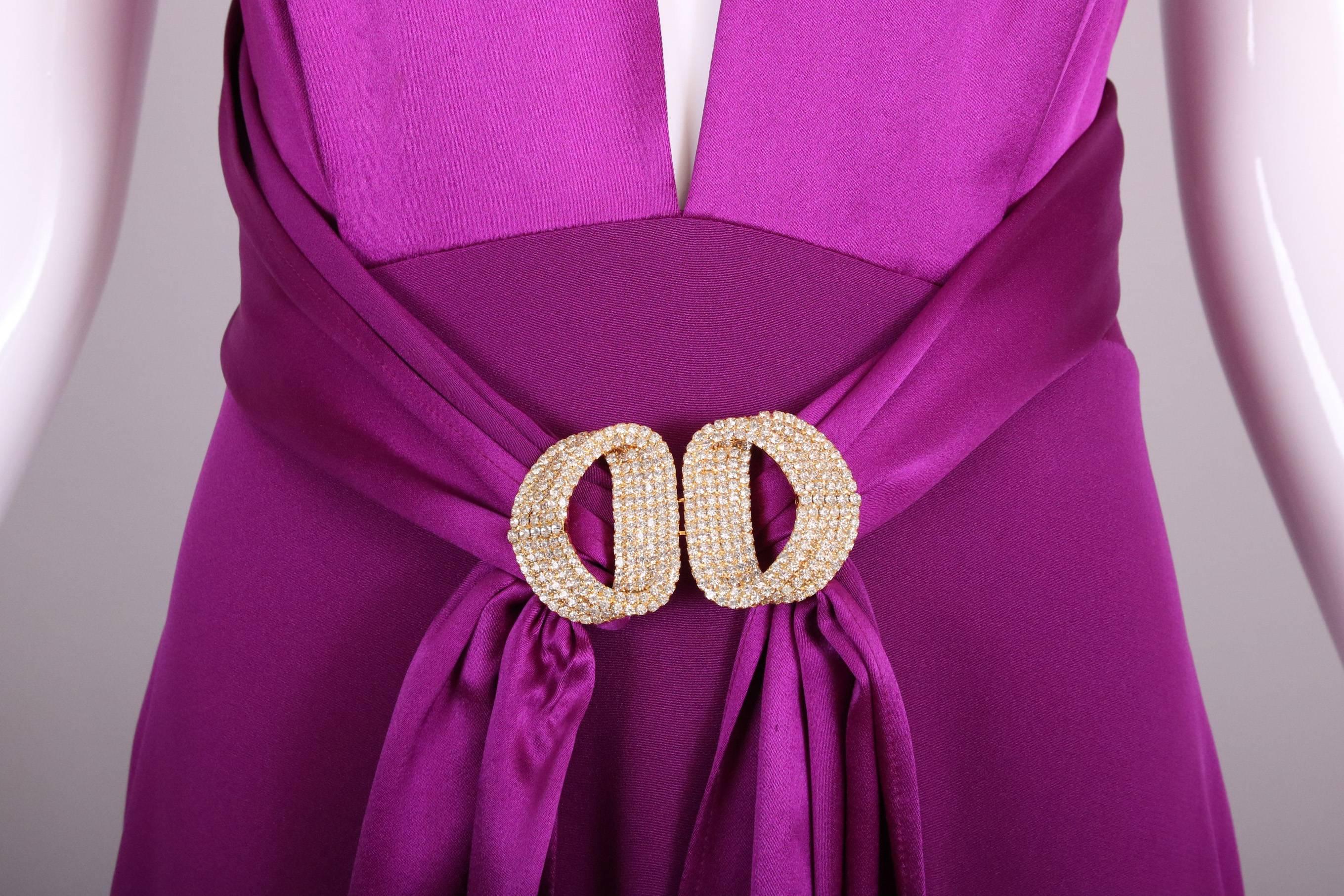 Dolce & Gabbana Fuchsia Silk Plunge V-Neck Evening Gown w/Mini Train 1