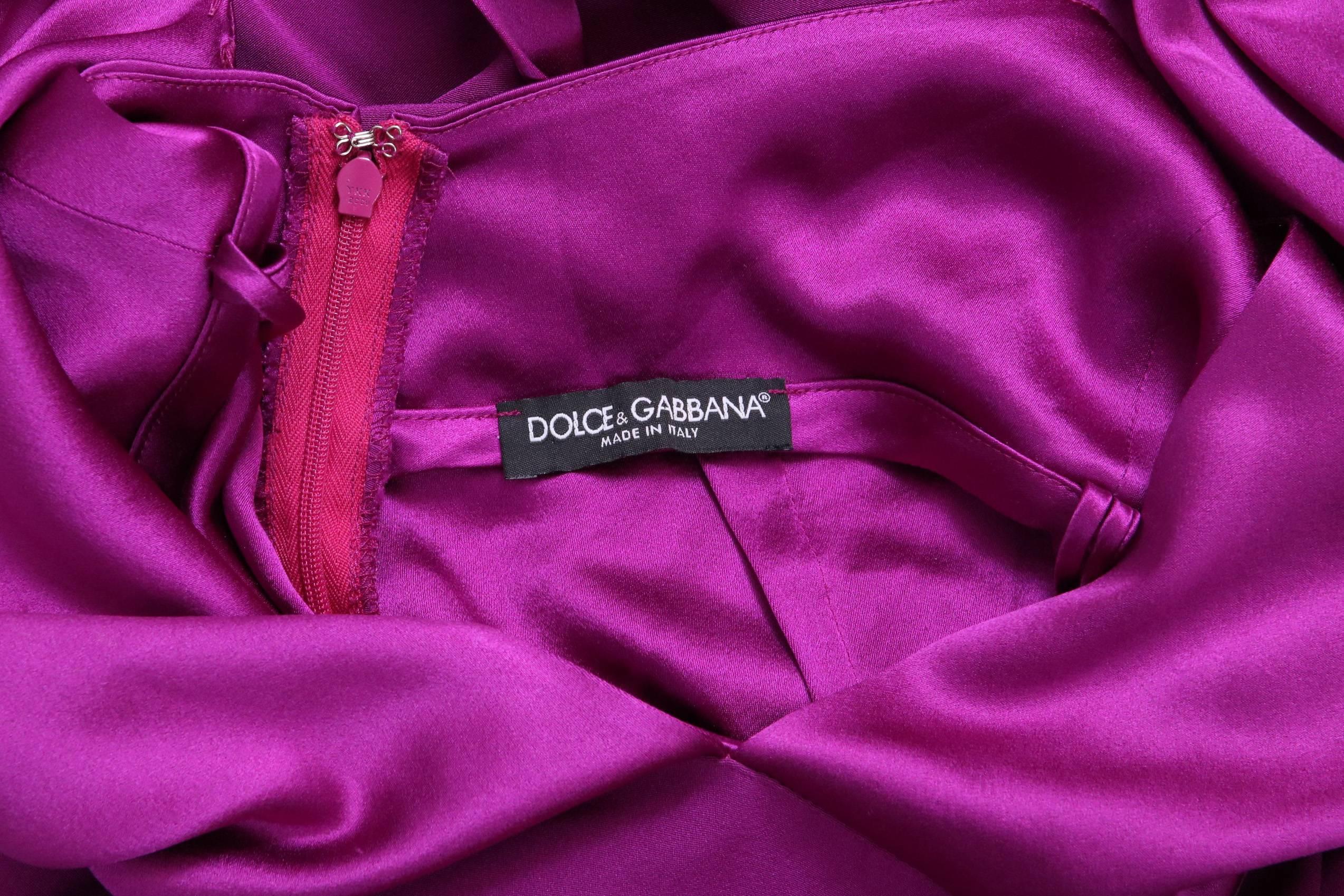 Dolce & Gabbana Fuchsia Silk Plunge V-Neck Evening Gown w/Mini Train 2