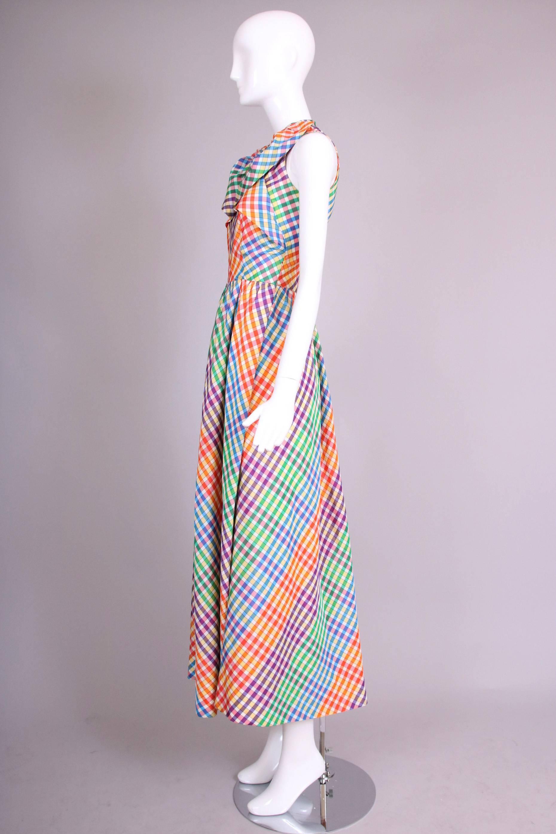 1970's Geoffrey Beene Multicolored Taffeta Plaid Dress w/Oversized Bow In Excellent Condition In Studio City, CA