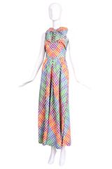 1970's Geoffrey Beene Multicolored Taffeta Plaid Dress w/Oversized Bow