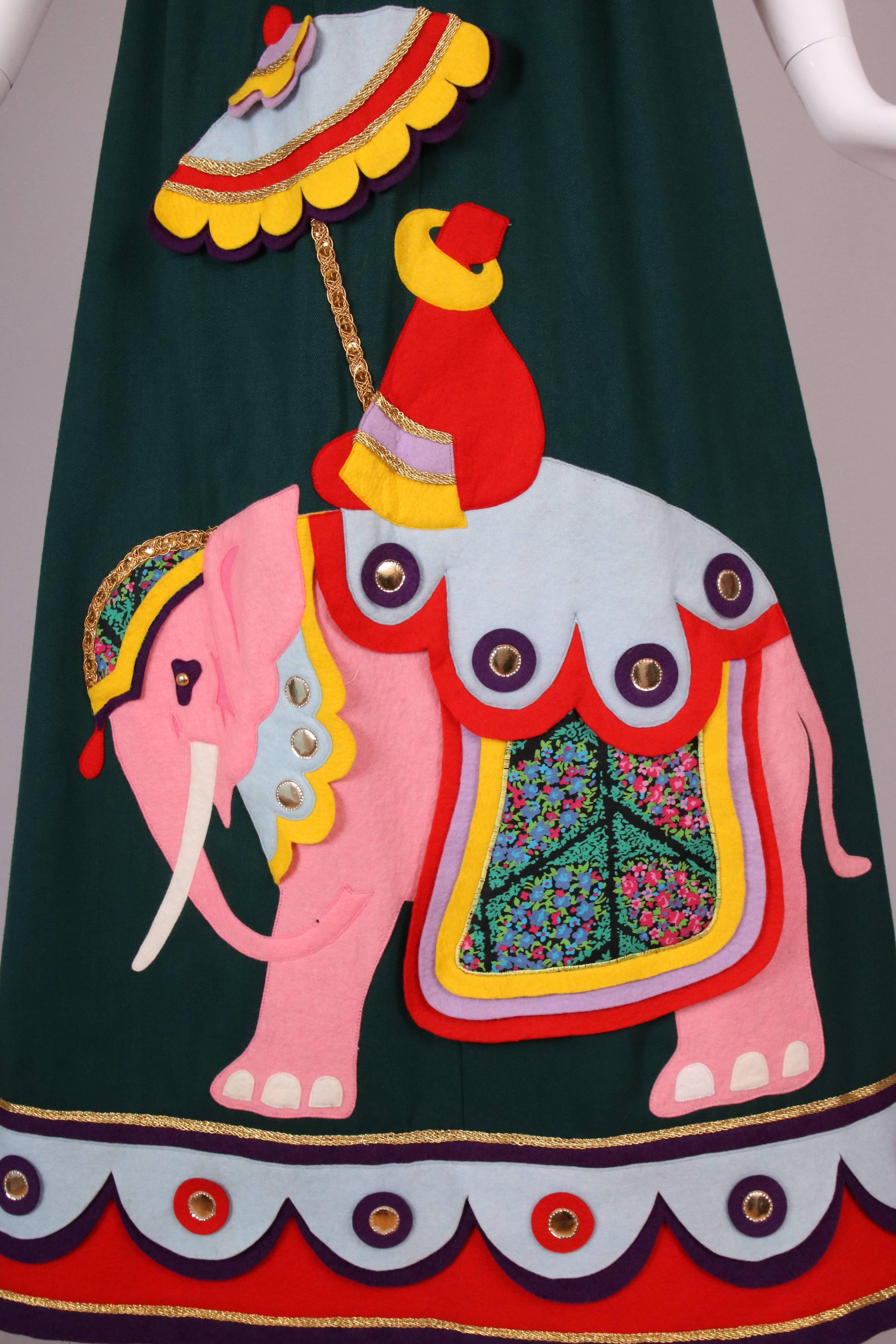 Rizkallah for Malcolm Starr Felted Wool Maxi Skirt w/Elephant & Rider In Excellent Condition In Studio City, CA