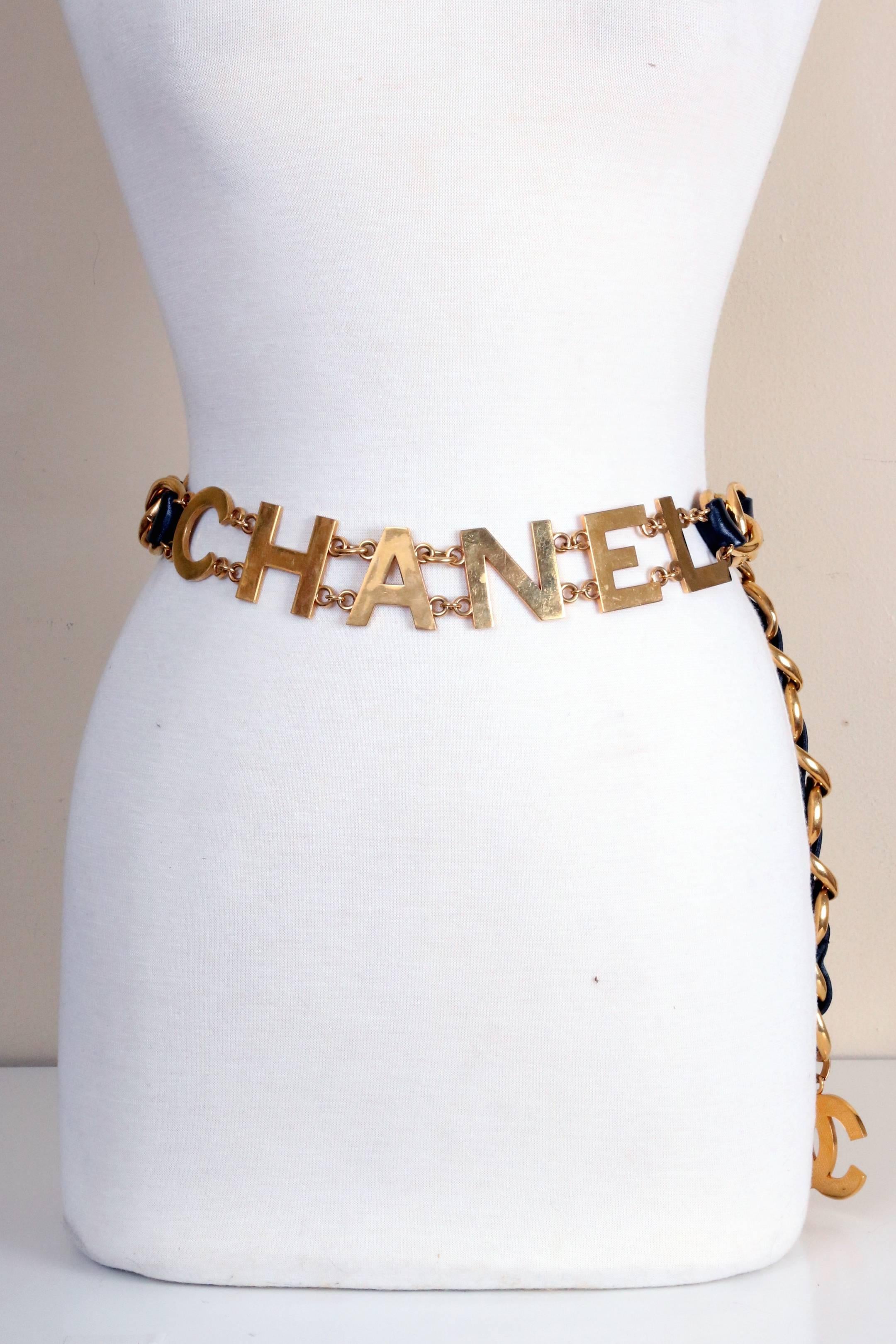 Iconic black leather & chain belt with 1.5