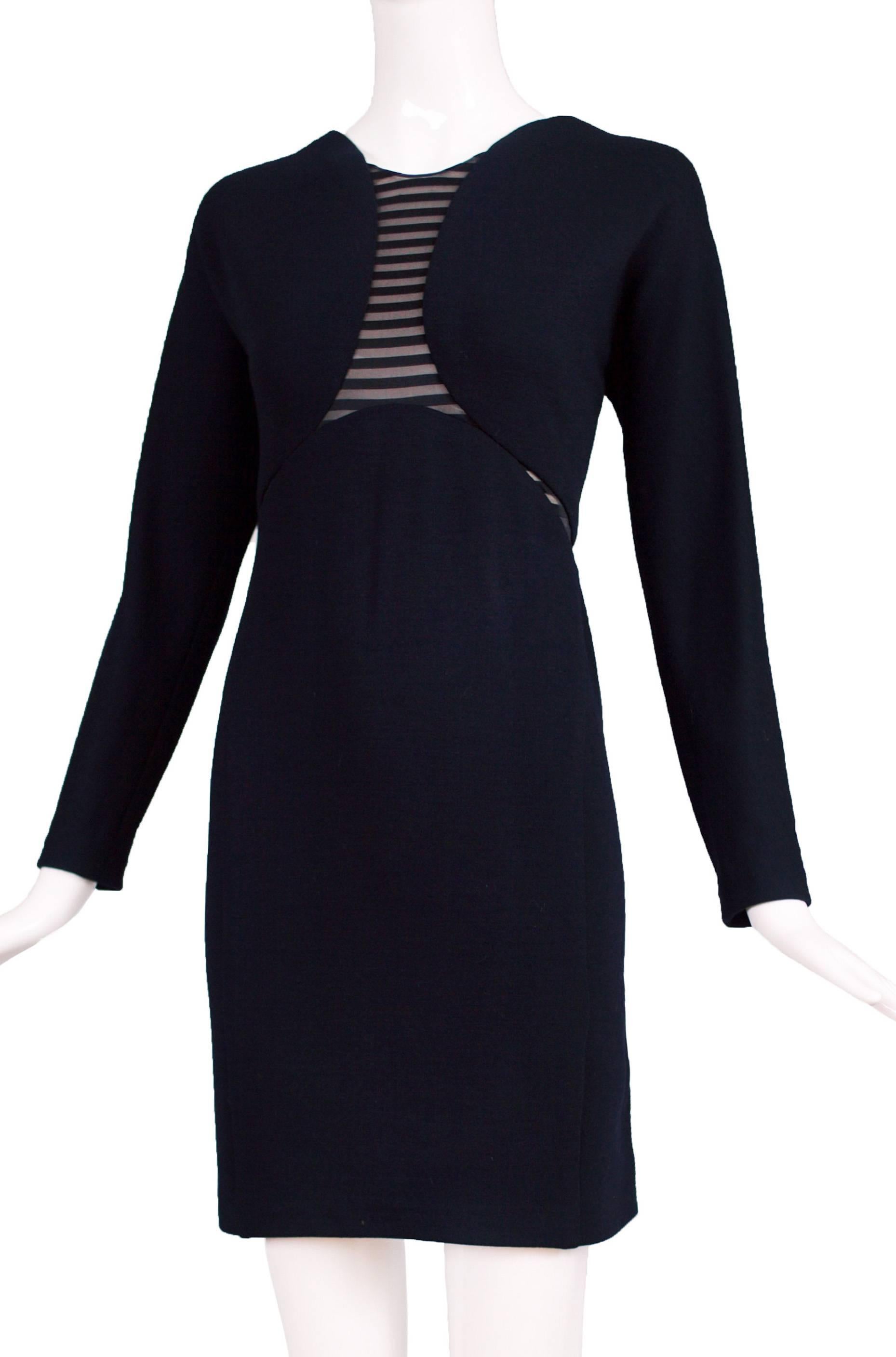 1990s Geoffrey Beene stretch wool jersey dress with silk or nylon 