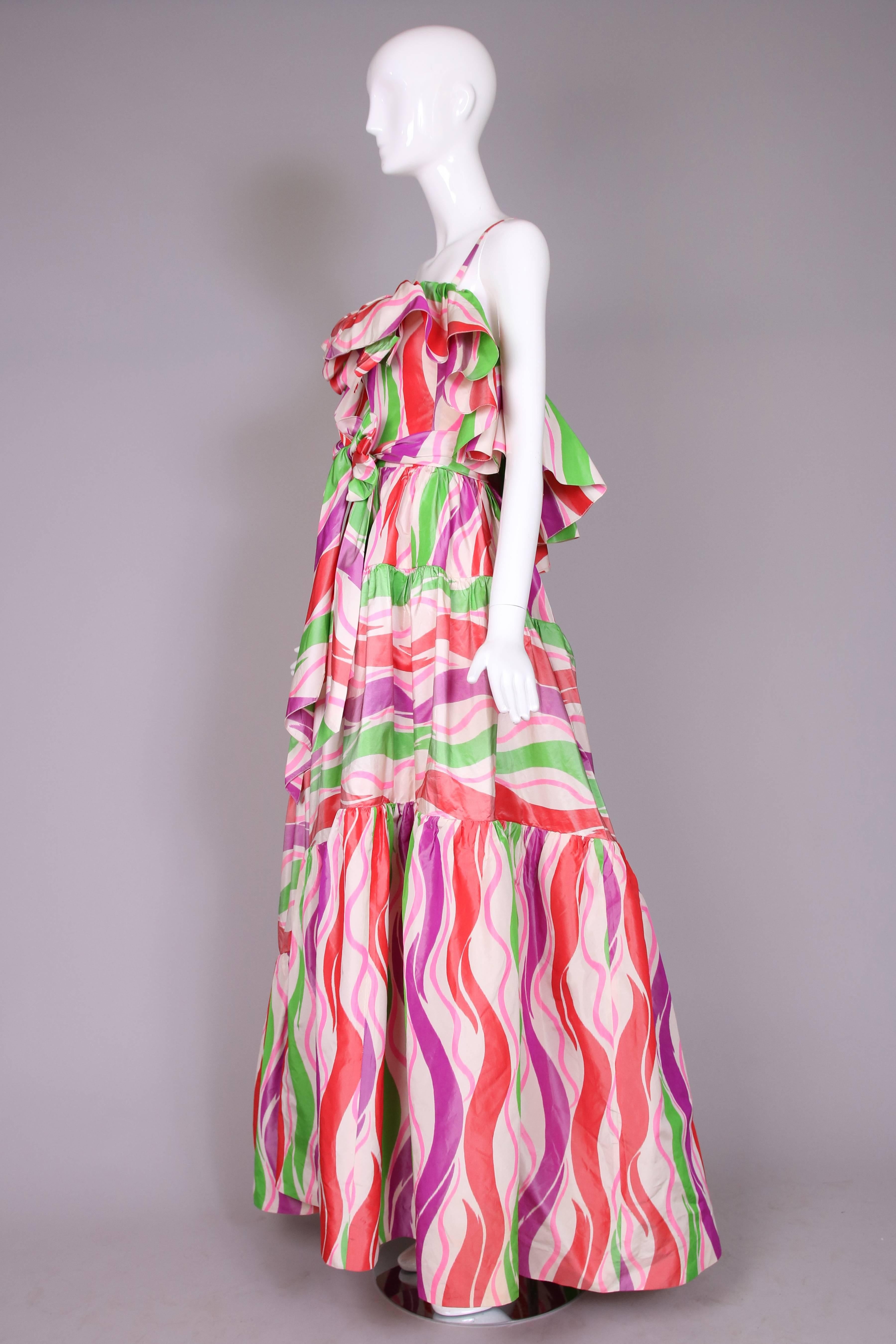 Circa 1979 Yves Saint Laurent Haute Couture Silk Printed Evening Gown No.47232 In Excellent Condition In Studio City, CA