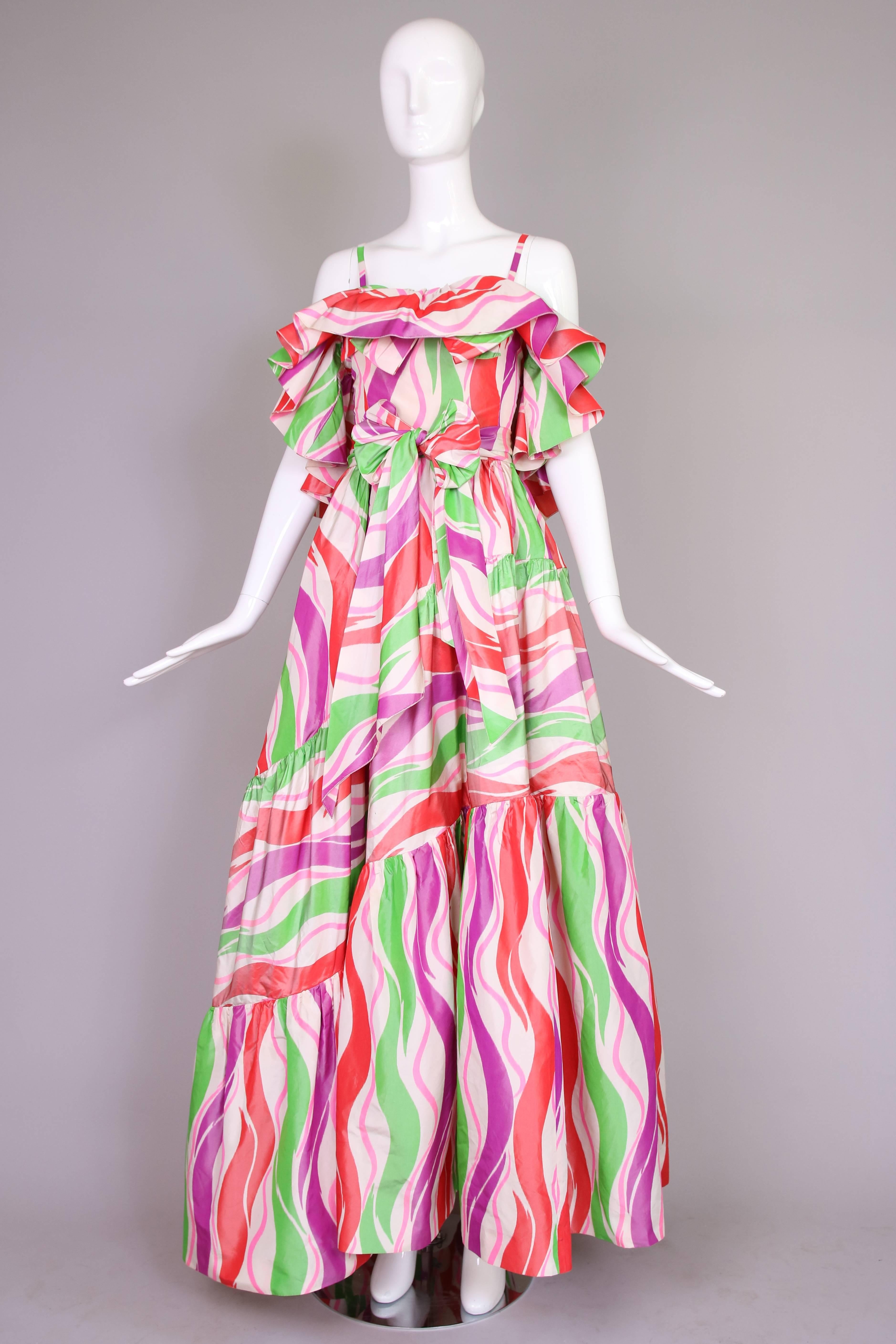 Beige Circa 1979 Yves Saint Laurent Haute Couture Silk Printed Evening Gown No.47232