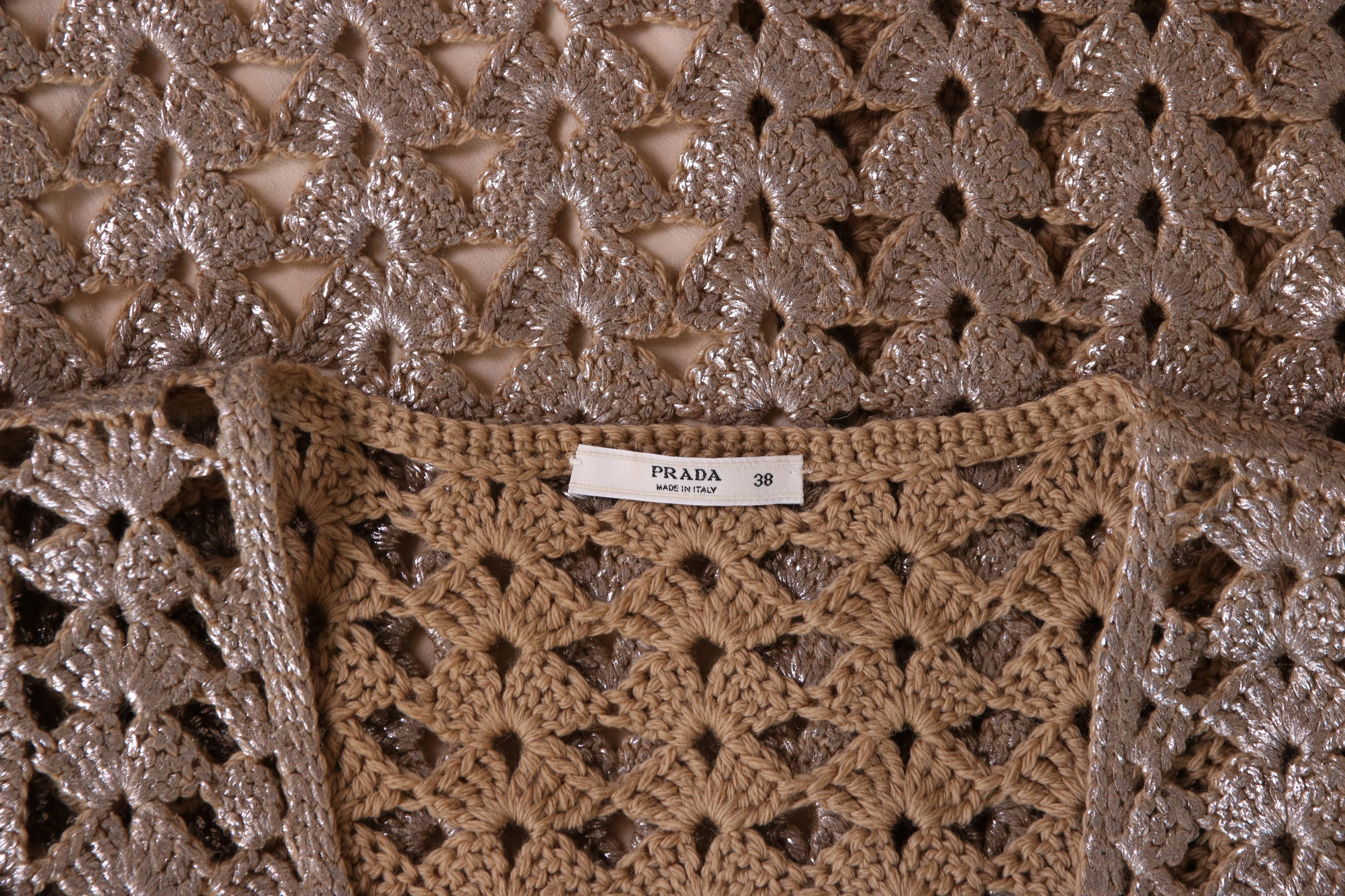 Circa 2007 Prada Metallic Crochet Dress In Excellent Condition In Studio City, CA