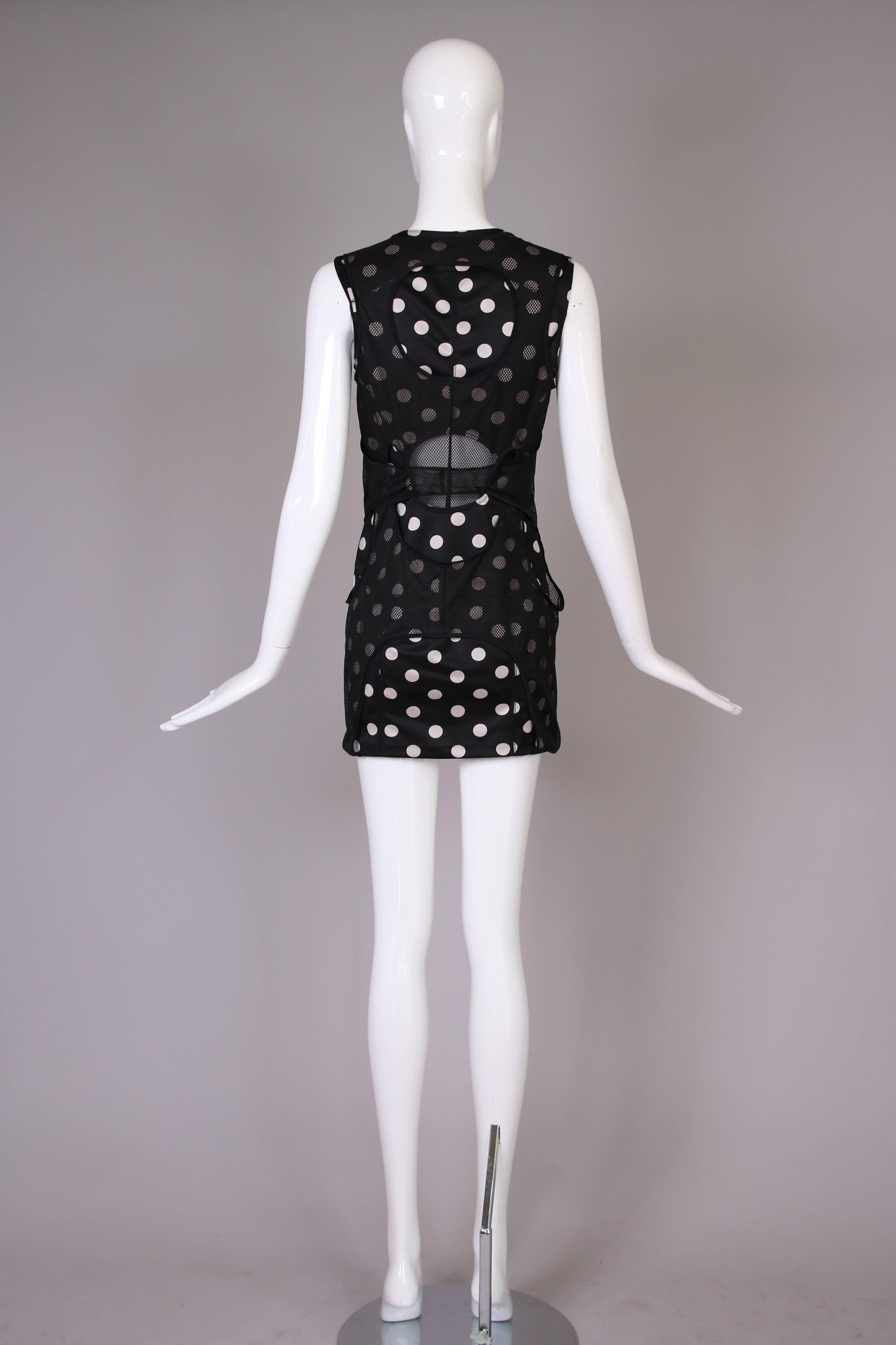 2012 Junya Watanabe Polkadot-Bodycon-Minikleid mit Mesh-Overlay Damen im Angebot