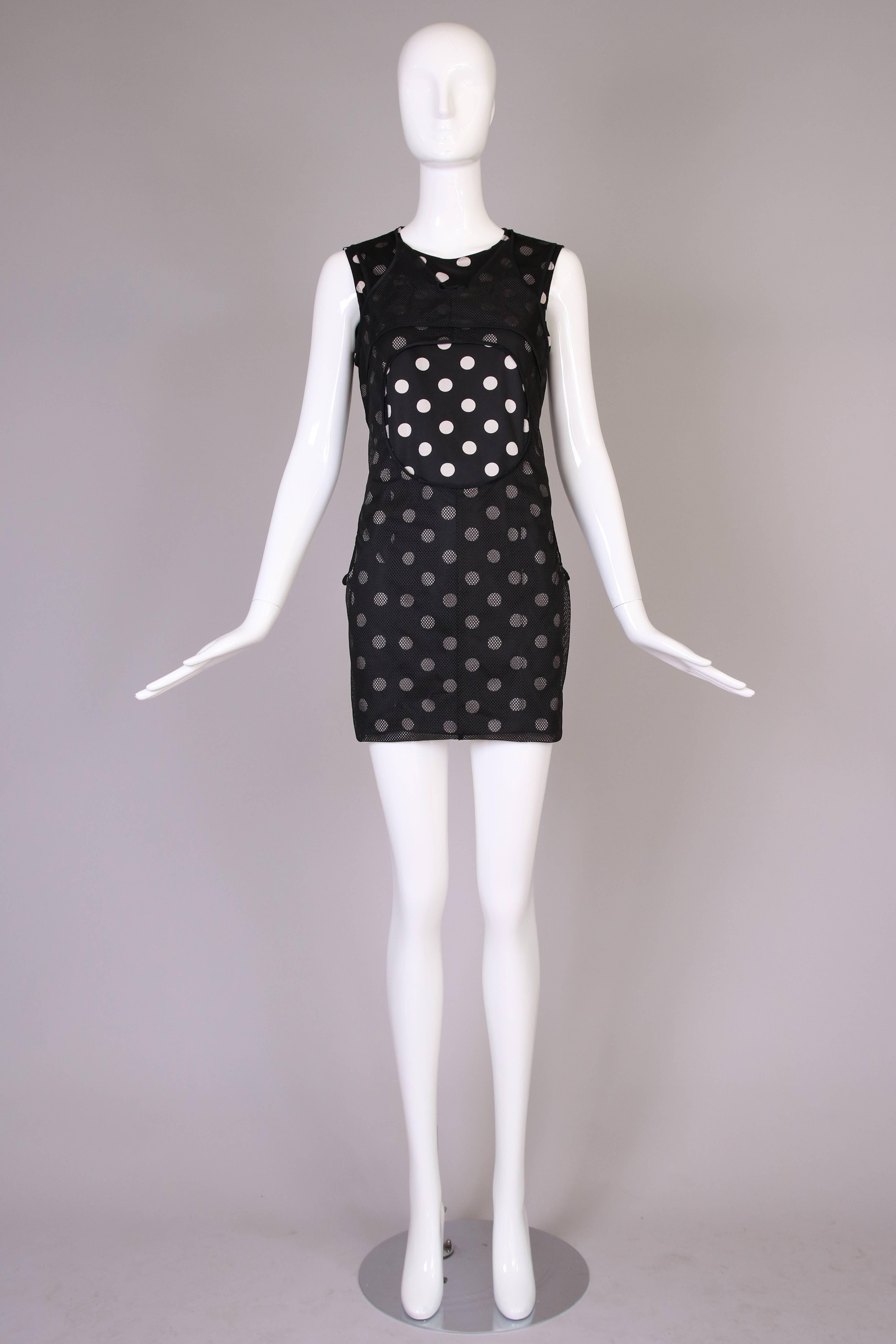 Black 2012 Junya Watanabe Polkadot Bodycon Mini Dress With Mesh Overlay For Sale