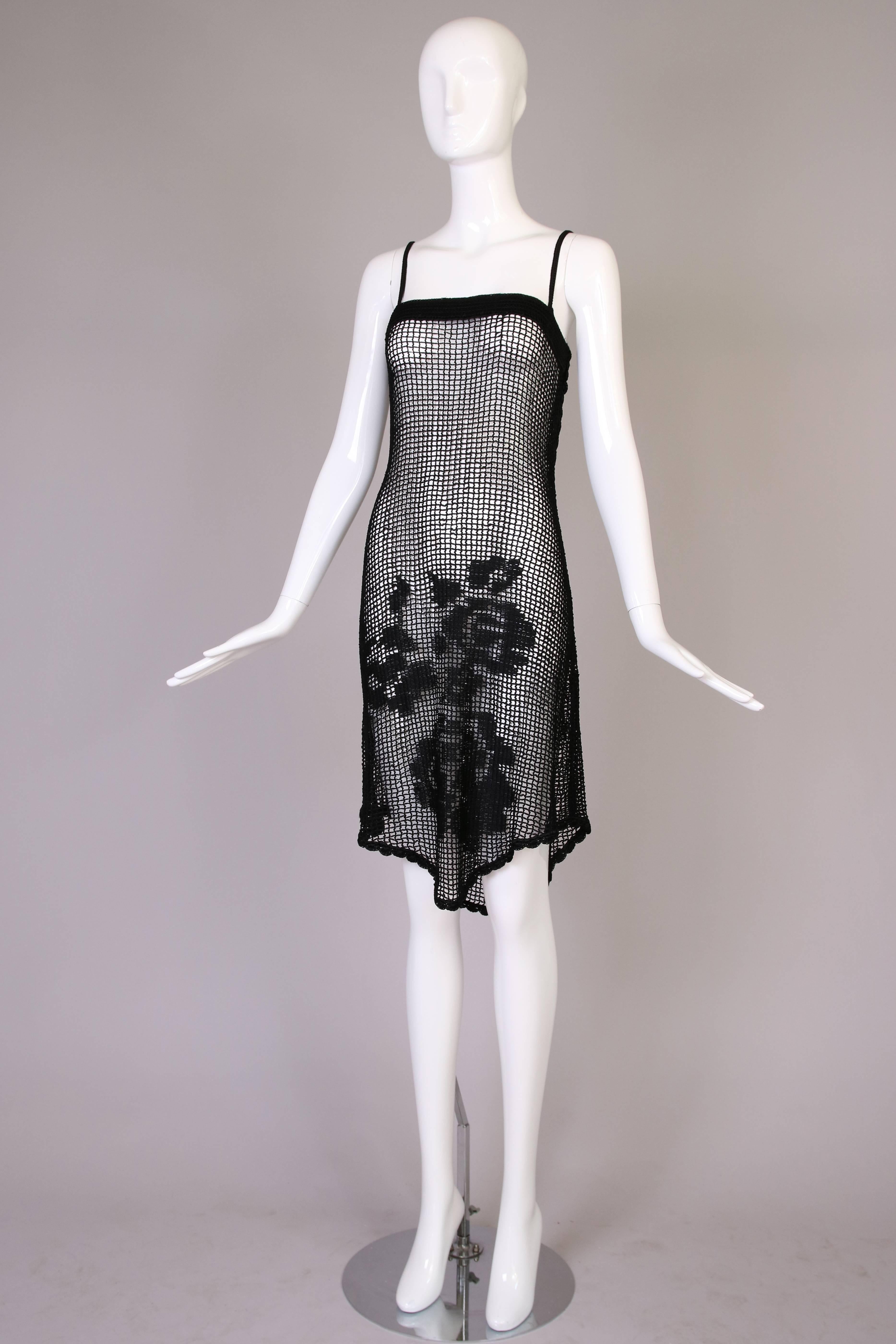 Dolce & Gabbana Black Crochet Spaghetti Strap Dress w/Flower Detail In Excellent Condition In Studio City, CA