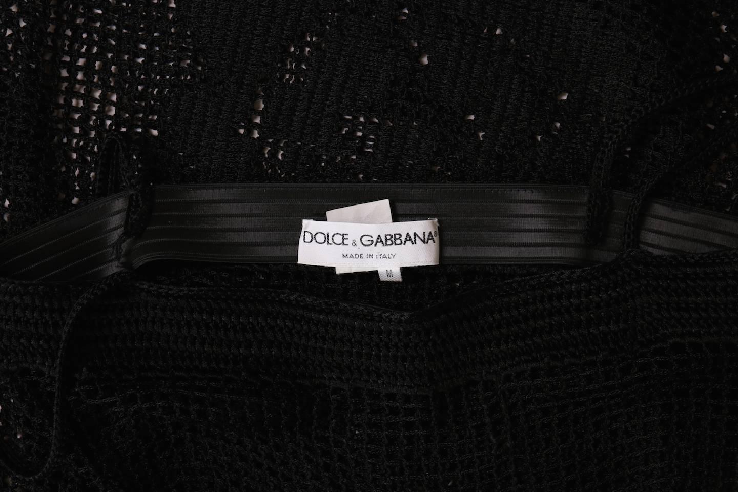 Dolce & Gabbana Black Crochet Spaghetti Strap Dress w/Flower Detail 1