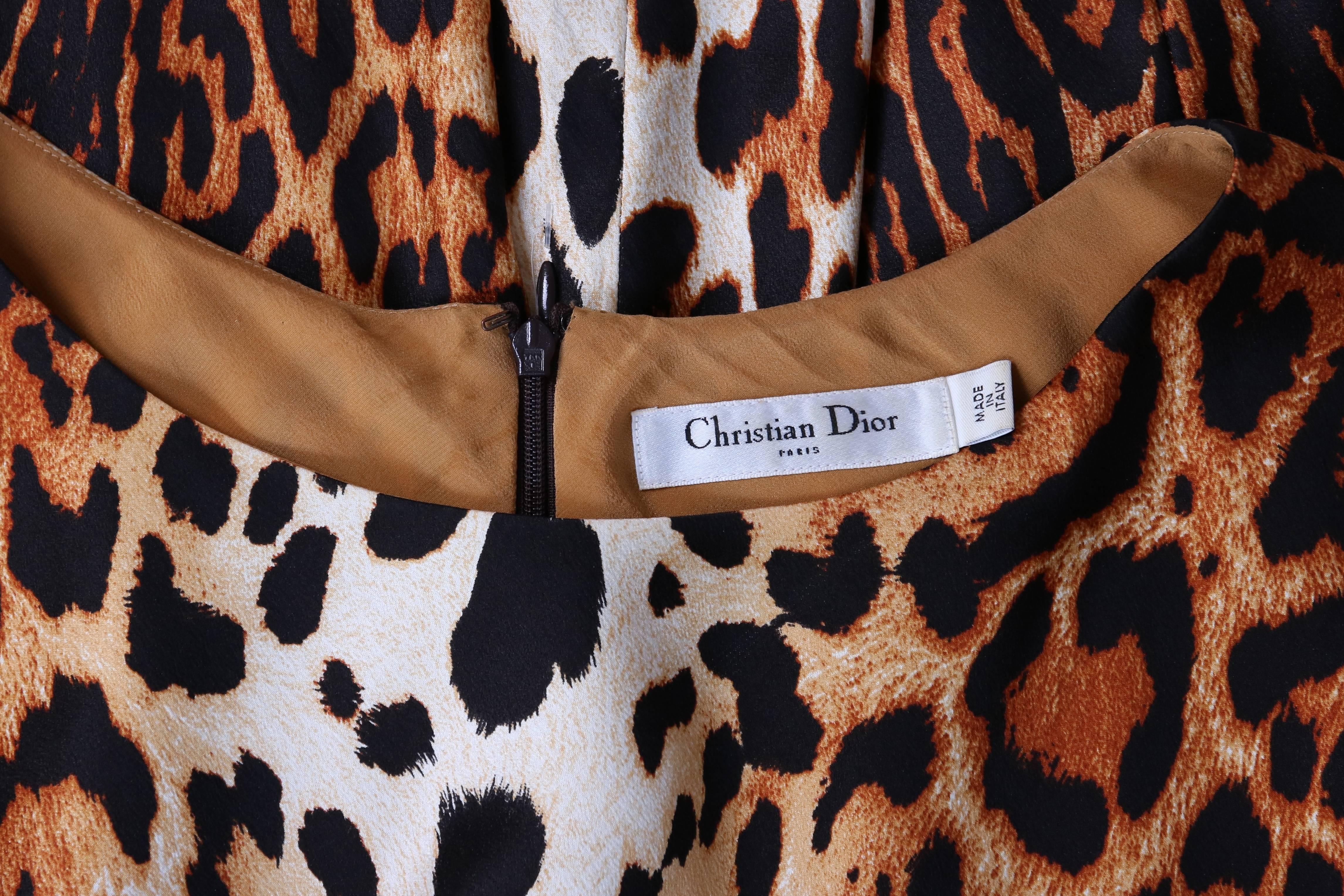 Brown 2008 A/H Christian Dior by John Galliano Silk Leopard Cocktail Dress For Sale