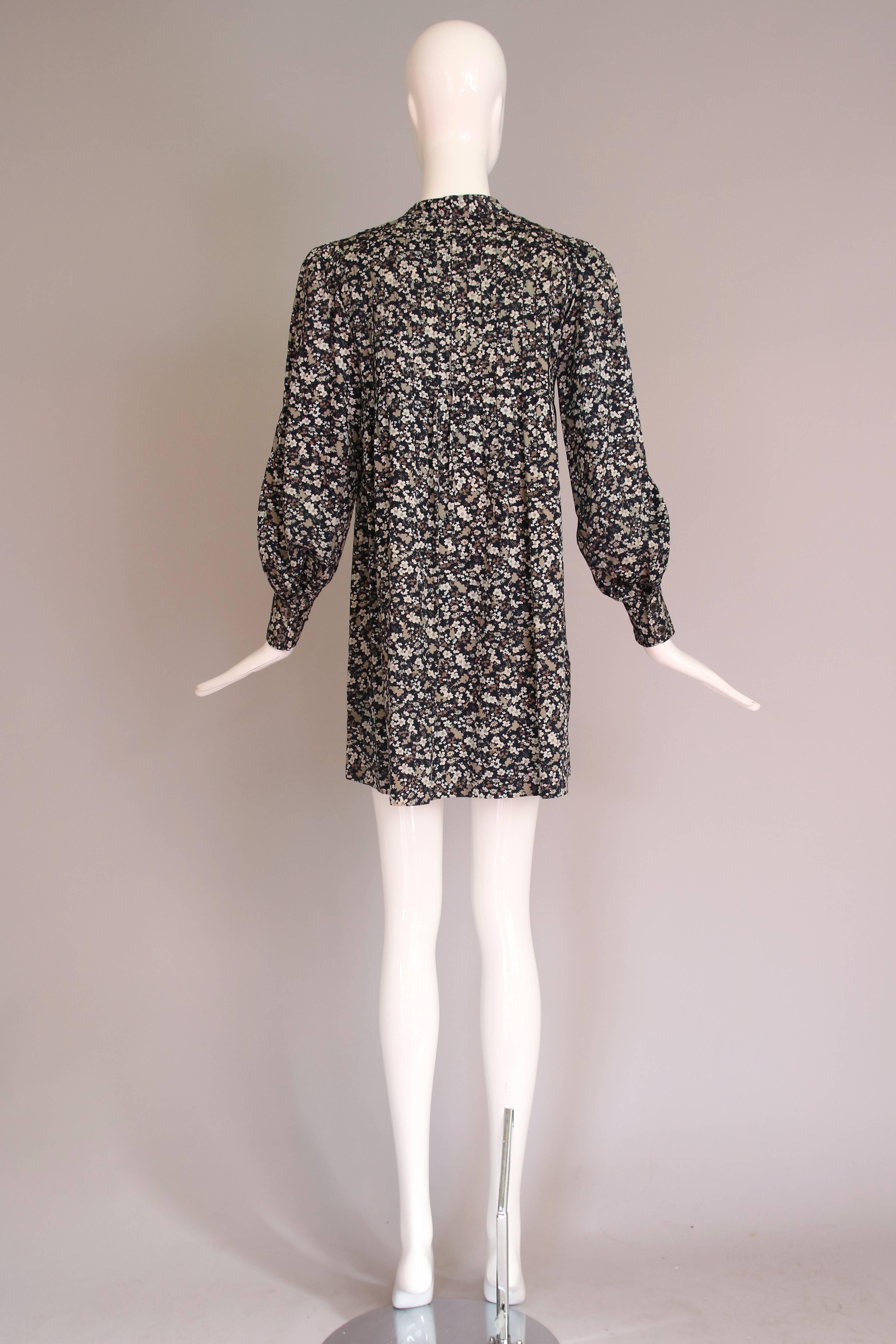 1970's Yves Saint Laurent Cotton Floral Tunic Top w/Smocking 1