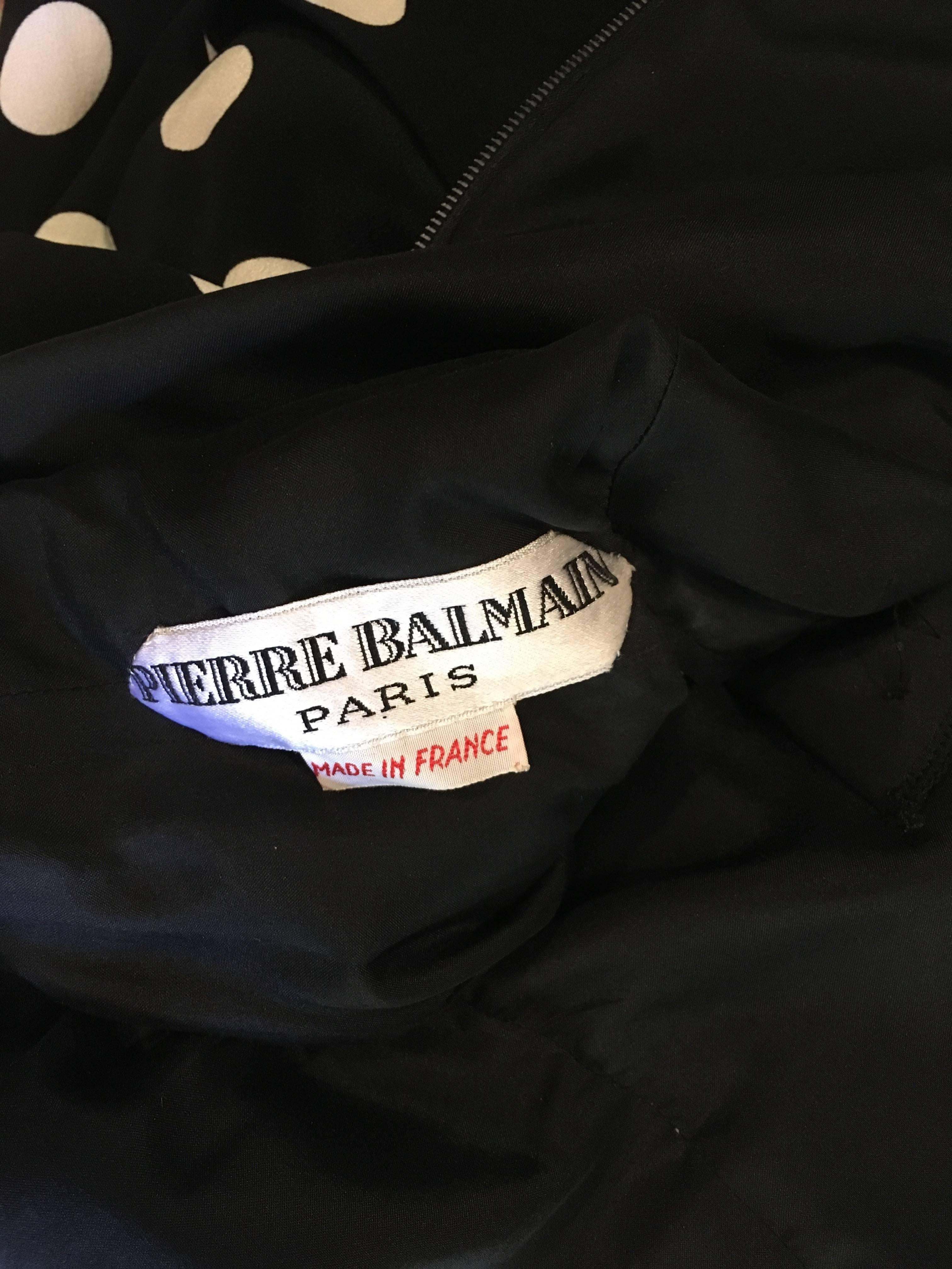 1987 Pierre Balmain Haute Couture Silk Polka Dot Dress w/Back Drape No. 170469 In Excellent Condition In Studio City, CA