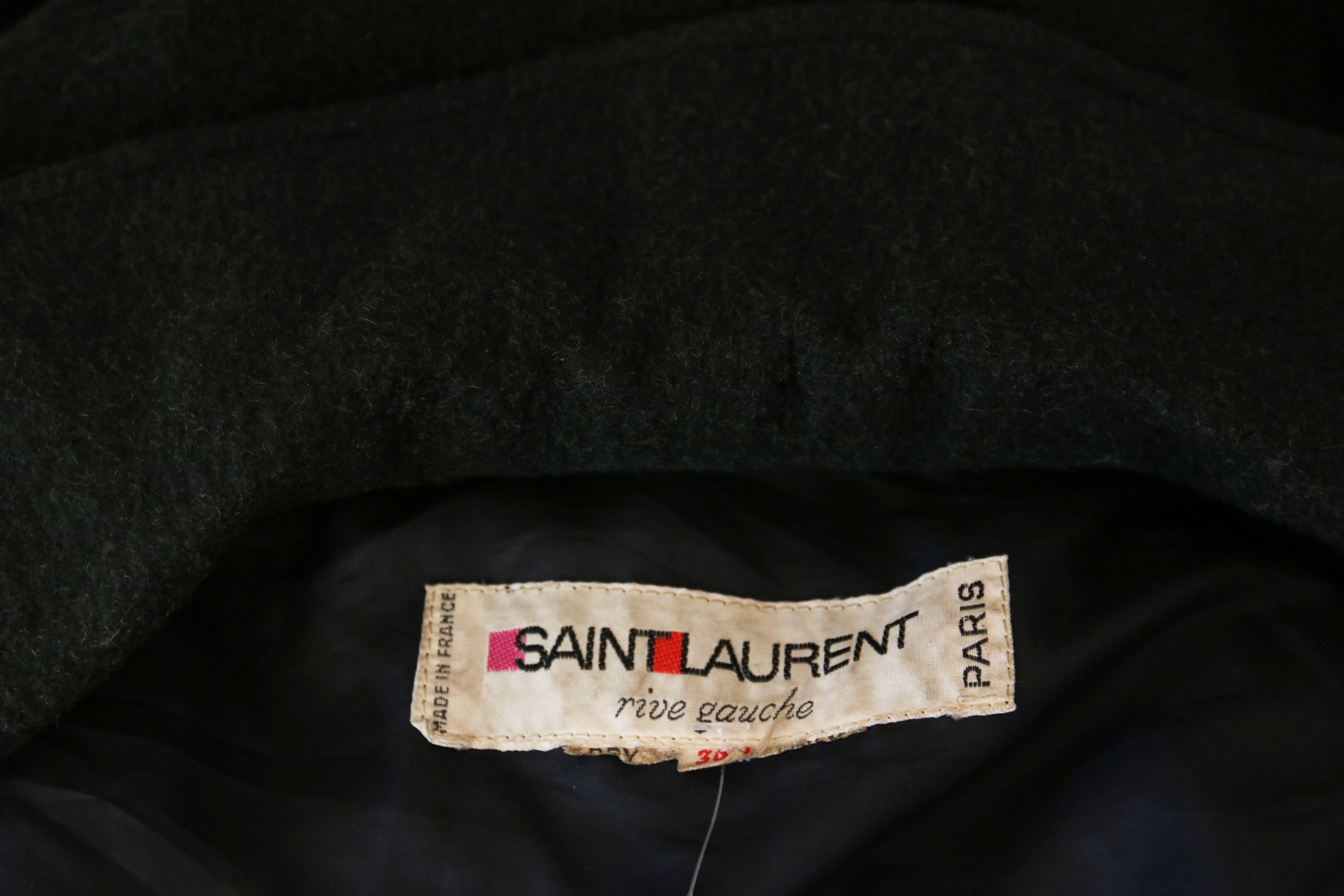 Black 1970's Yves Saint Laurent YSL Dark Green Wool Coat w/Attached Cape For Sale