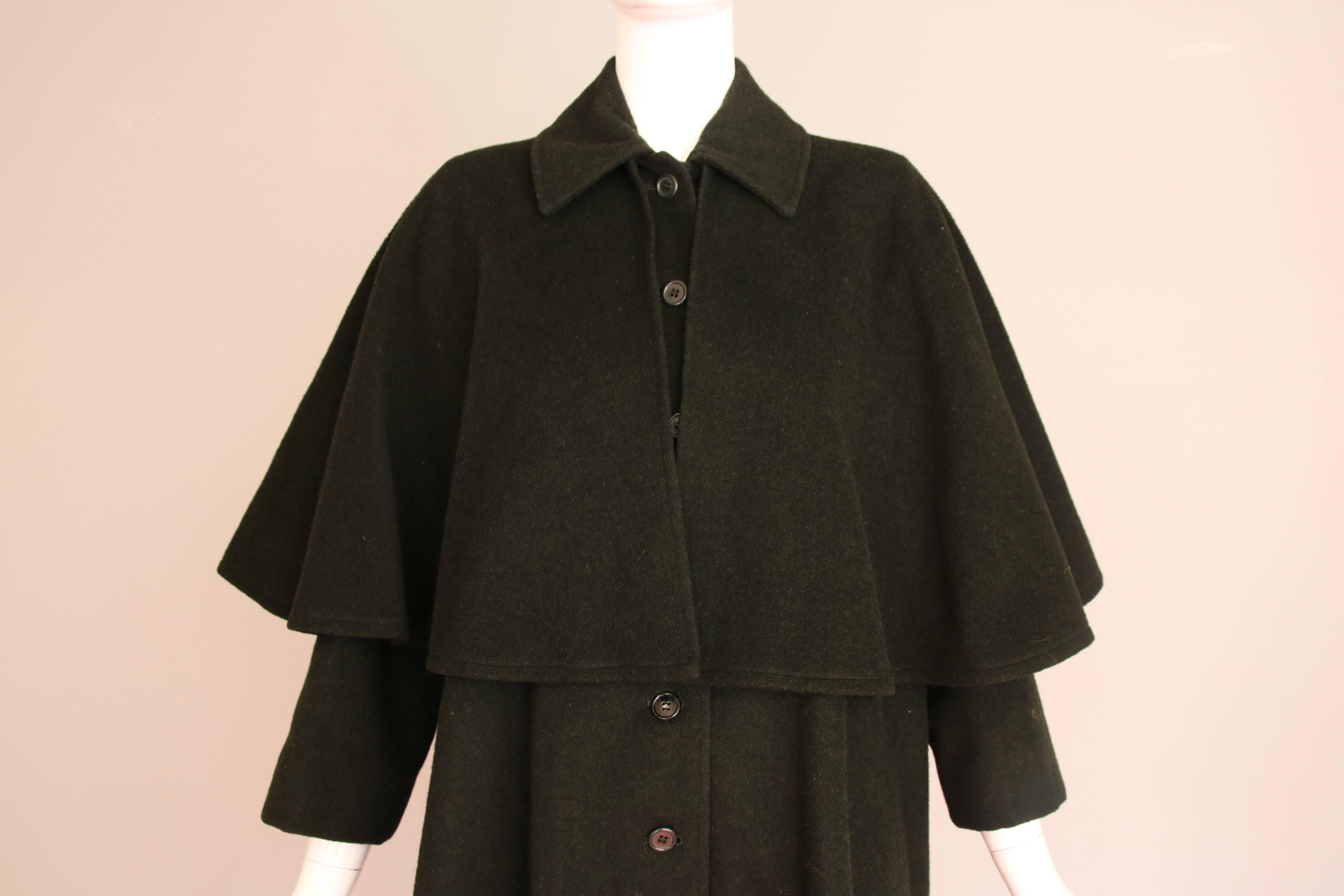 1970's Yves Saint Laurent YSL Dark Green Wool Coat w/Attached Cape For ...