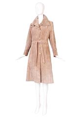 1970's Gucci Quilted Suede Coat w/Enameled Buttons & Attached Belt