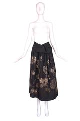 Dries Van Noten Black Linen Skirt W/Metallic Floweral Embroidery