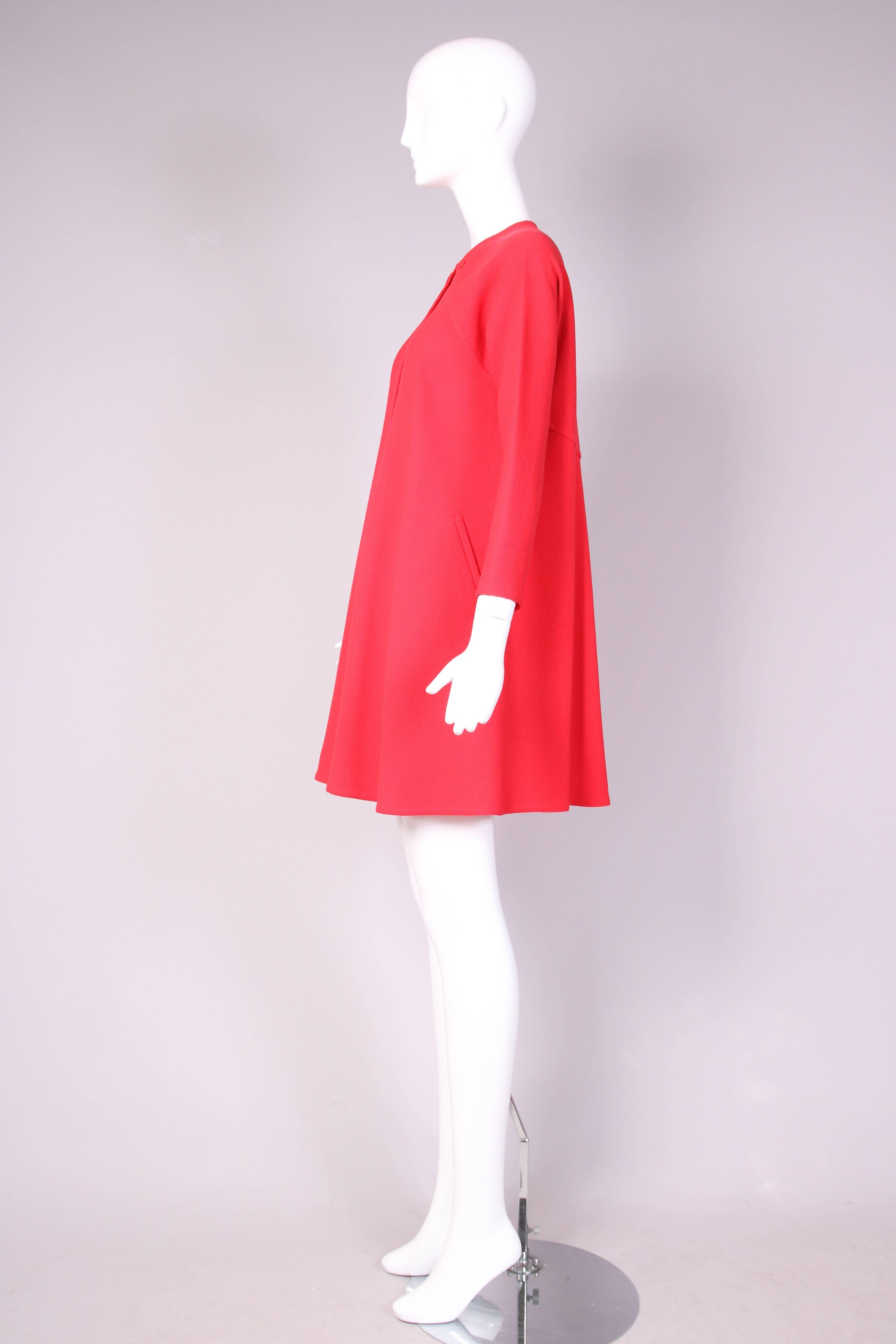 Women's 1990's Geoffrey Beene Red Wool Crepe Day Dress w/Signature Design Detail