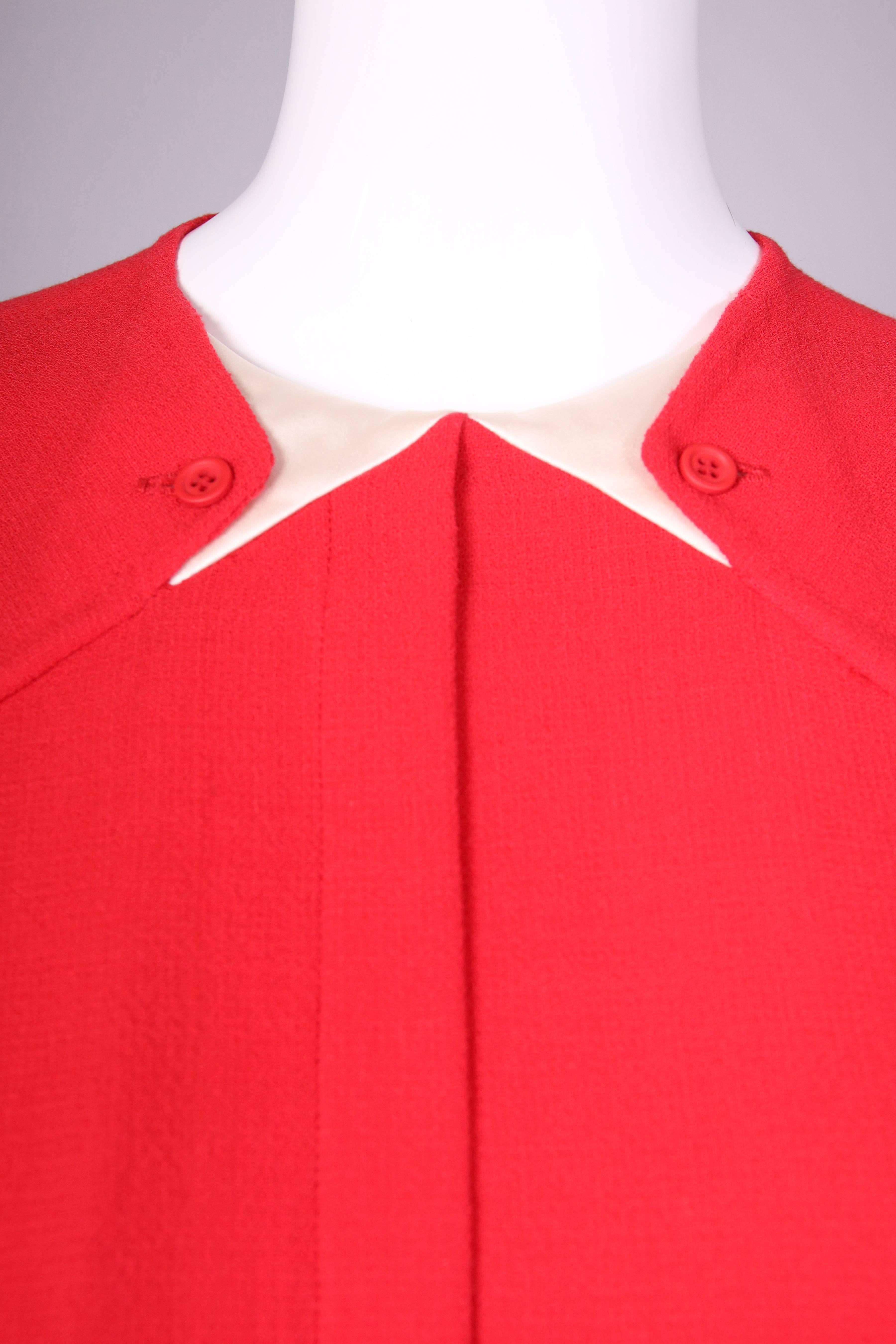 1990's Geoffrey Beene Red Wool Crepe Day Dress w/Signature Design Detail 2