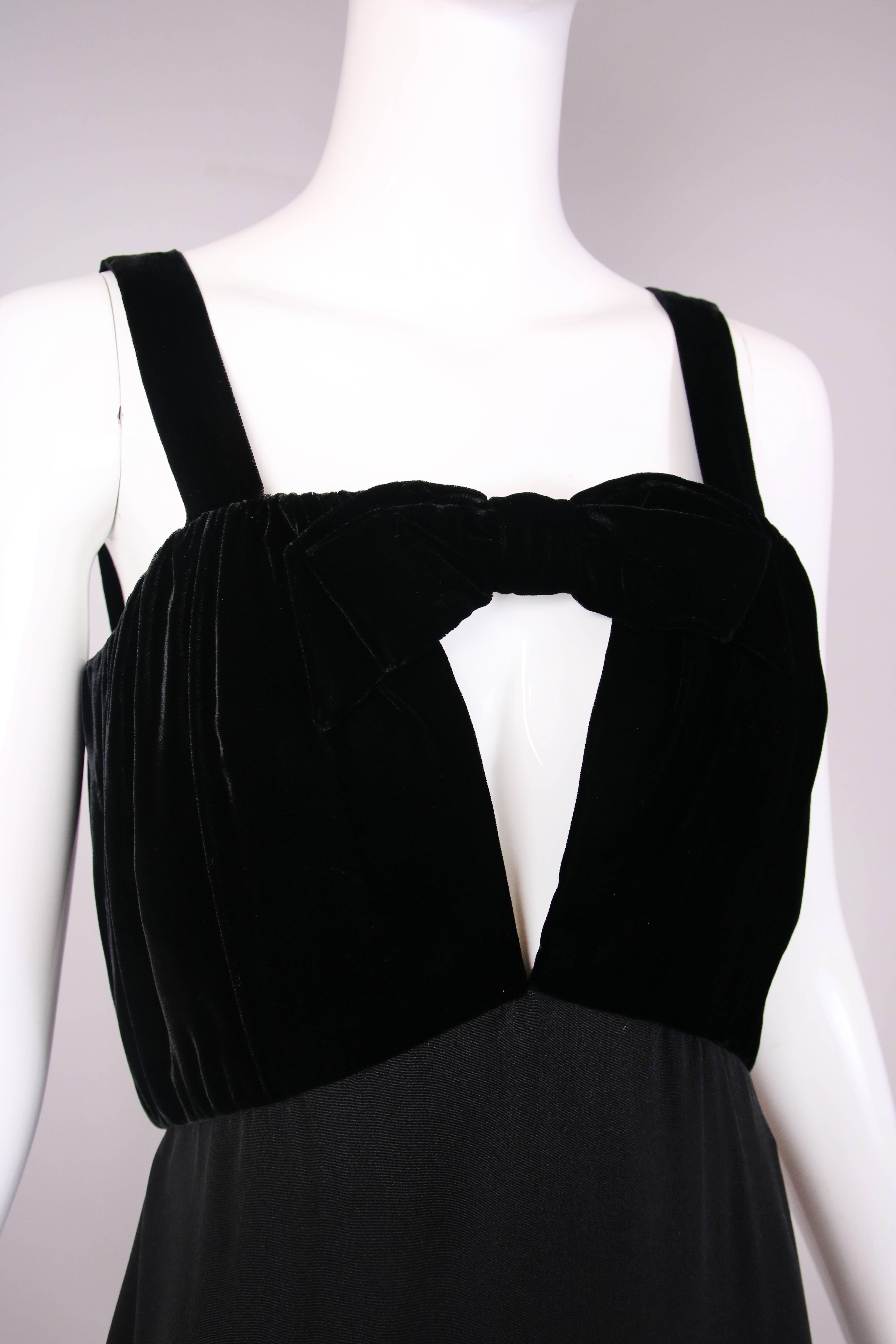 Black 1989 Yves Saint Laurent Silk & Velvet Evening Gown w/Keyhole Opening at Neck