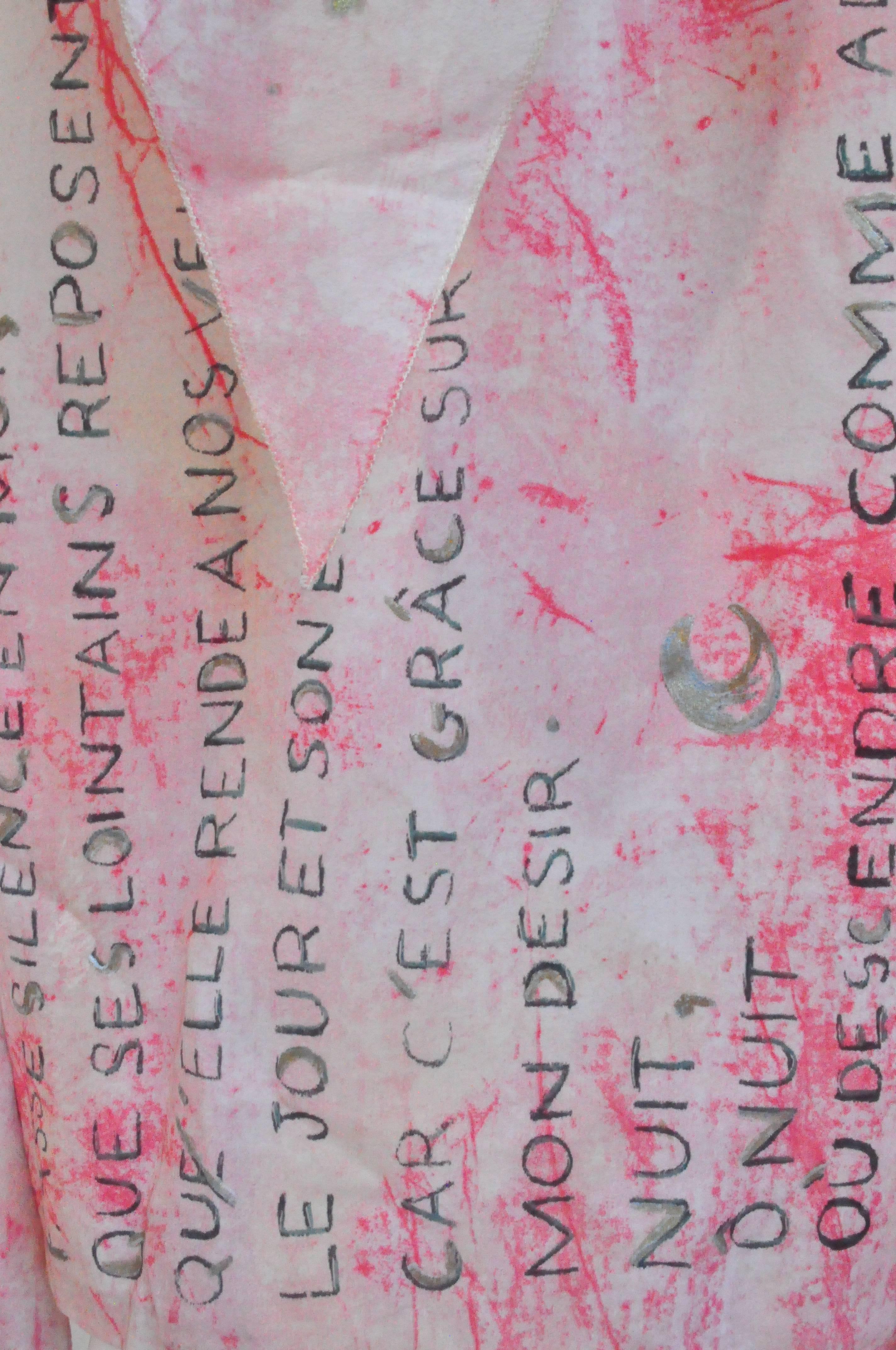Chloé - Robe en soie peinte à la main multicouches avec imprimé français écrit à la main, vintage en vente 4