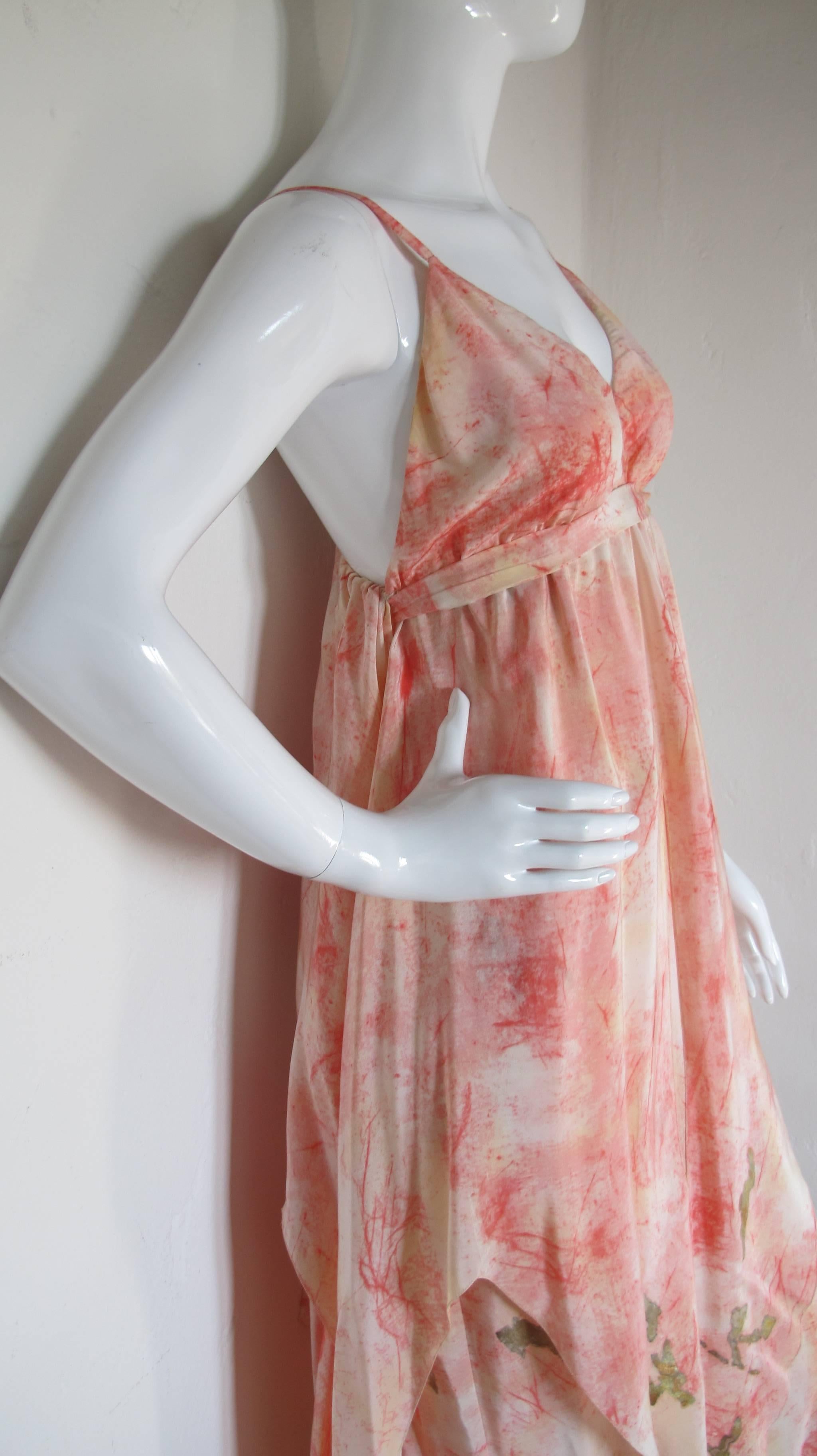 Pink Vintage Chloe Hand Painted Silk Multi-Layered Gown w/Hand Written French Print For Sale