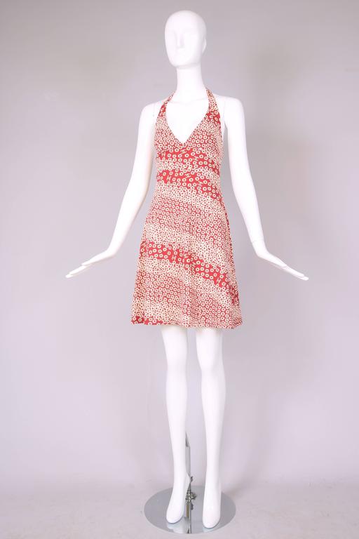Chanel Red and White Floral Print Halter Dress w/CC Logo Motif at 1stDibs |  chanel red dress, chanel halter dress, red chanel dress